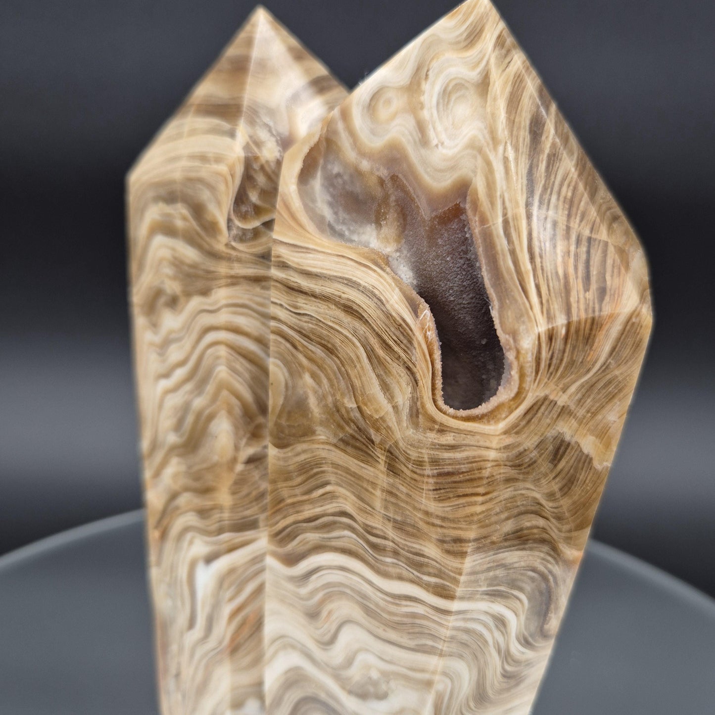 AAA+ Chocolate Banded Calcite Tantric Twin Towers - 3.01 lbs, 7.5 x 4in - Healing Crystal Decor, Meditation, Energy Grid Crystal Hoarder