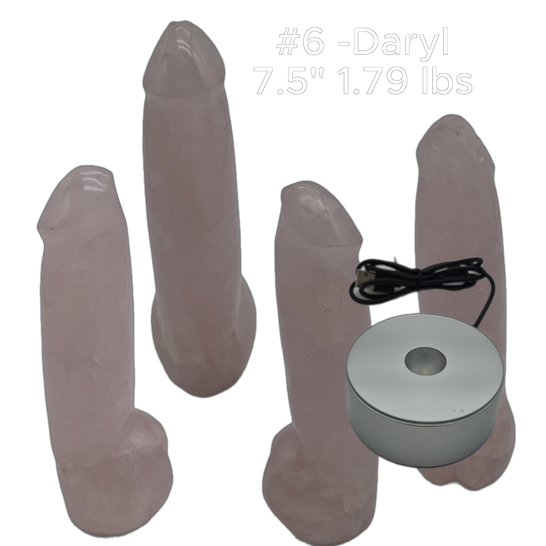 Rose Quartz Penis Sculptures - “The D Collection” - Carved Crystal Art, 6 Unique Sizes, Optional LED Display Stand Crystal Hoarder