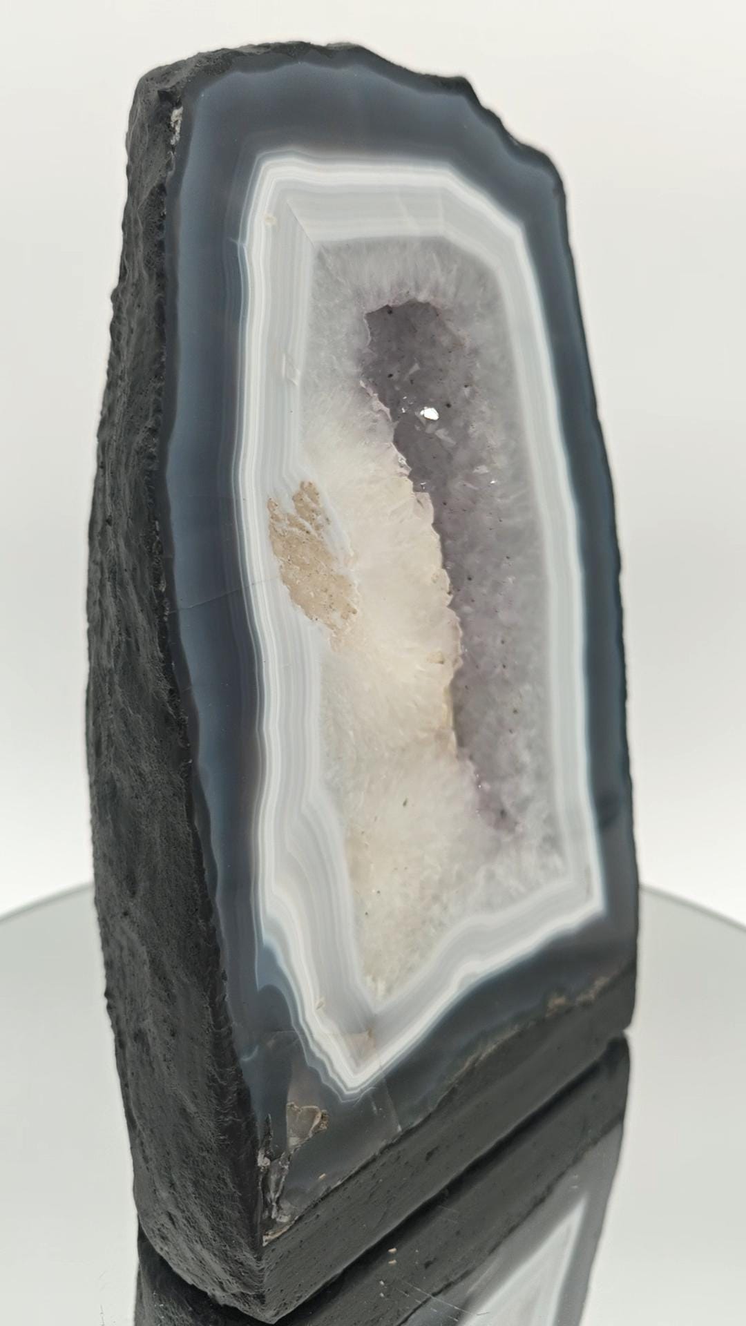 AAA+ Amethyst Cathedral with Blue Banded Agate & UV Reactive Calcite - Brazilian Amethyst Geode Crystal Hoarder