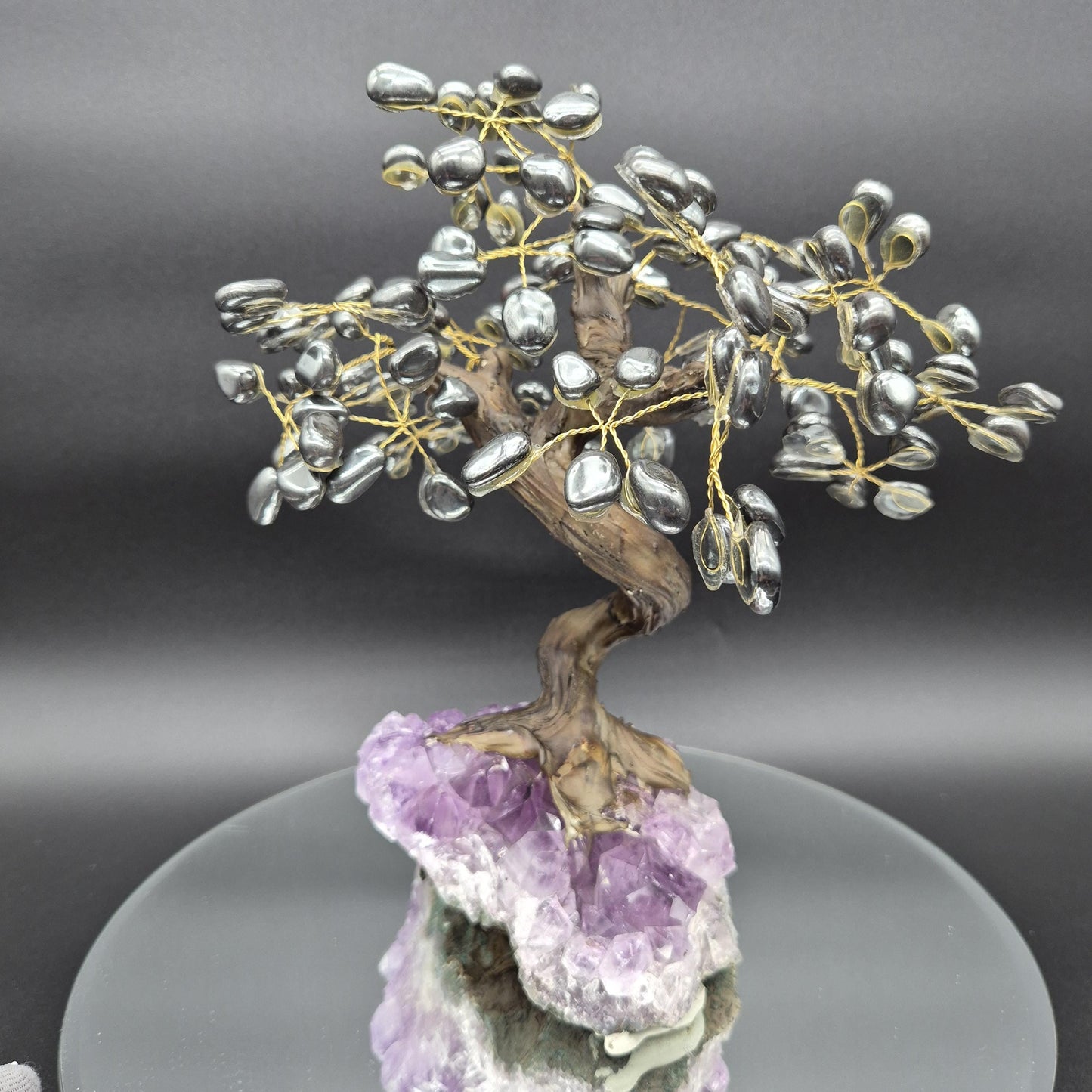 Hematite Crystal Tree on Premium Brazil Amethyst Base - Large Amethyst Cluster Sculpture - Mineral Specimen Décor - 4.89 lbs | 10.5in Tall Crystal Hoarder