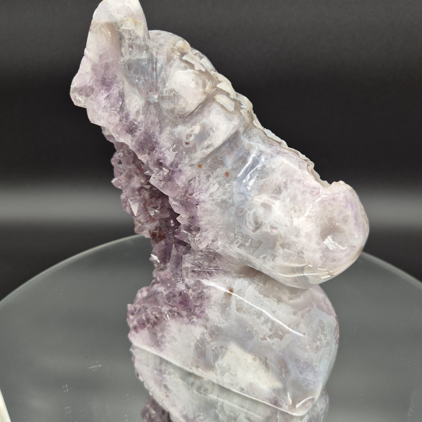 AAA+ Hand Carved Amethyst Horse - Brazilian Amethyst Sculpture - 3.77 lbs, 7 x 5in - Natural Crystal Carving Crystal Hoarder