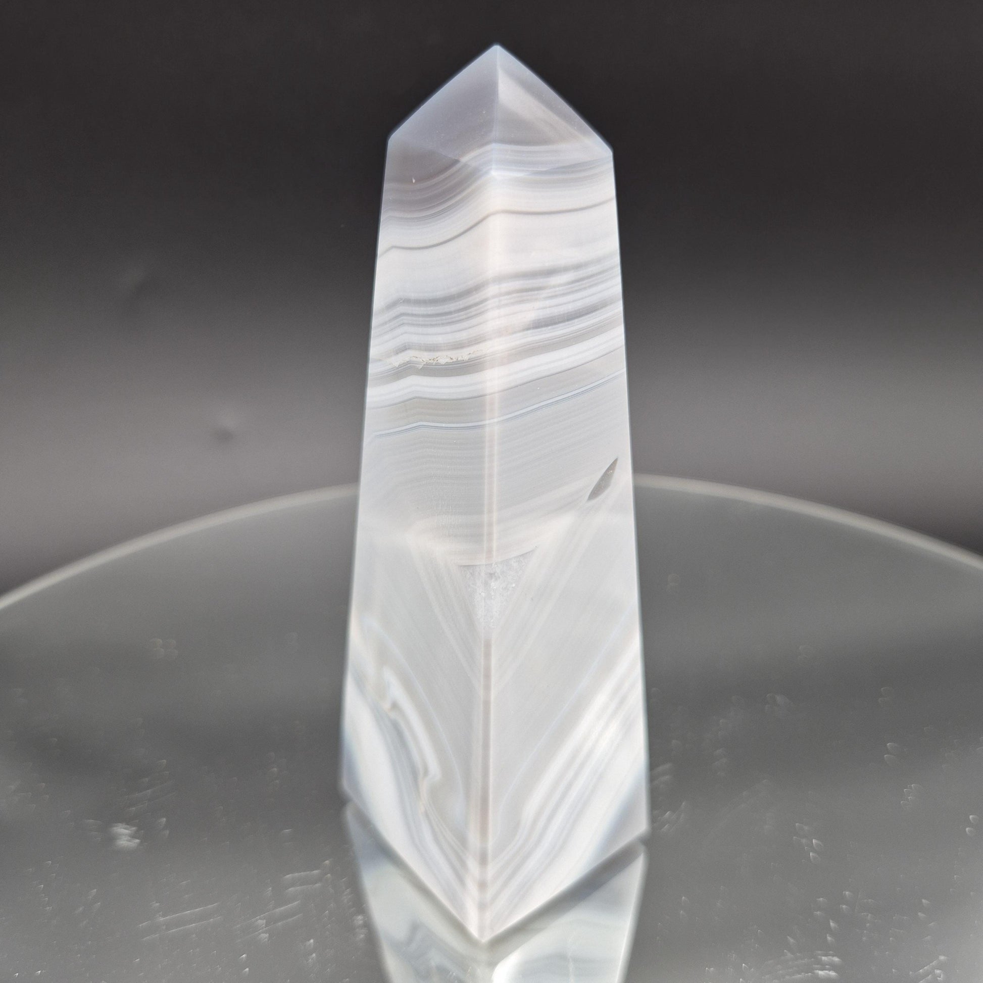 AAA+ Perfect Blue Banded Agate Obelisk Tower | Brazilian Crystal Point | 5 Inch Tower | 0.85 lbs Crystal Hoarder
