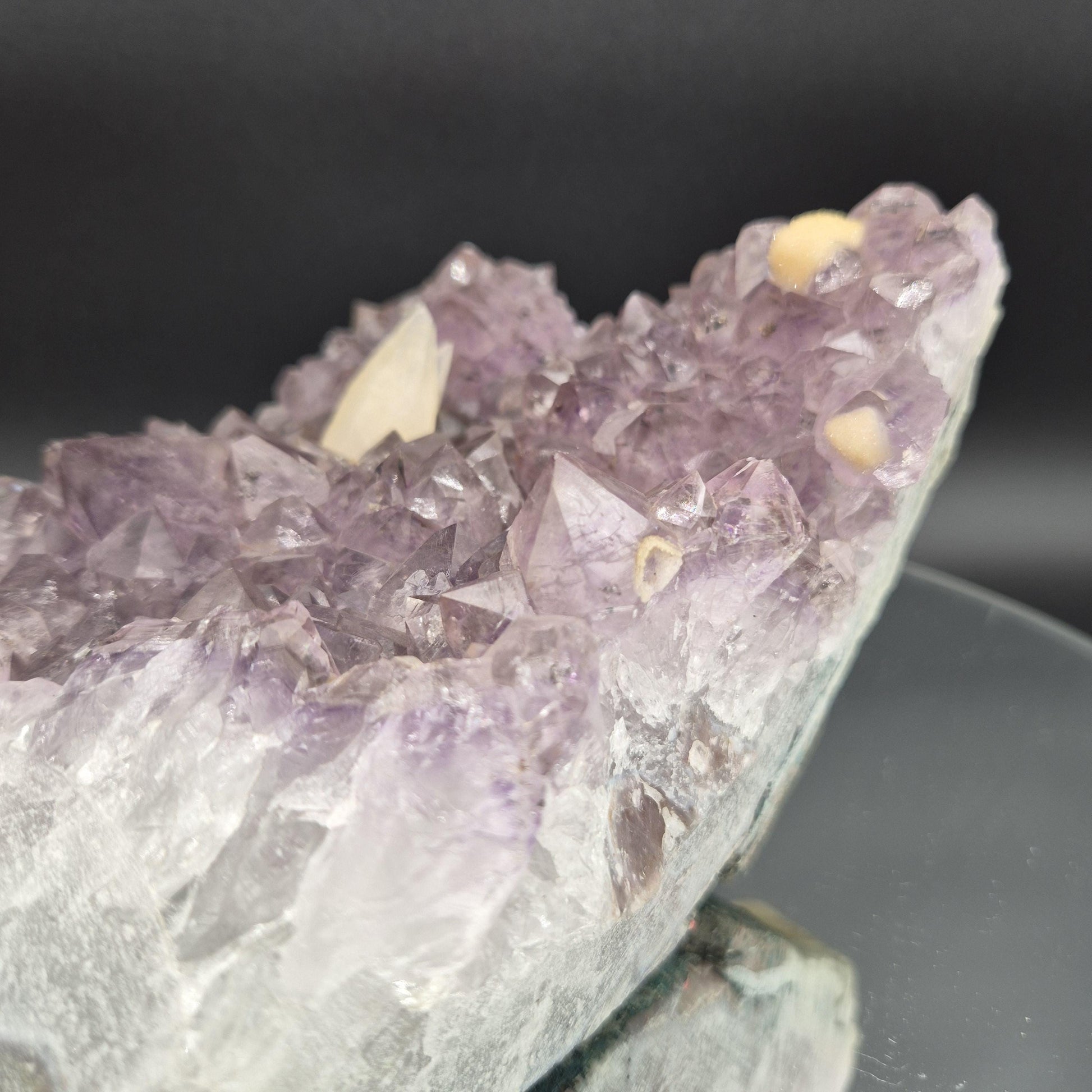 AAA+ Raw Amethyst Cluster with UV Reactive Calcite Points Sugar Calcite Cubes Brazil 6.05 lbs 7x6x4 Collector Crystal Crystal Hoarder