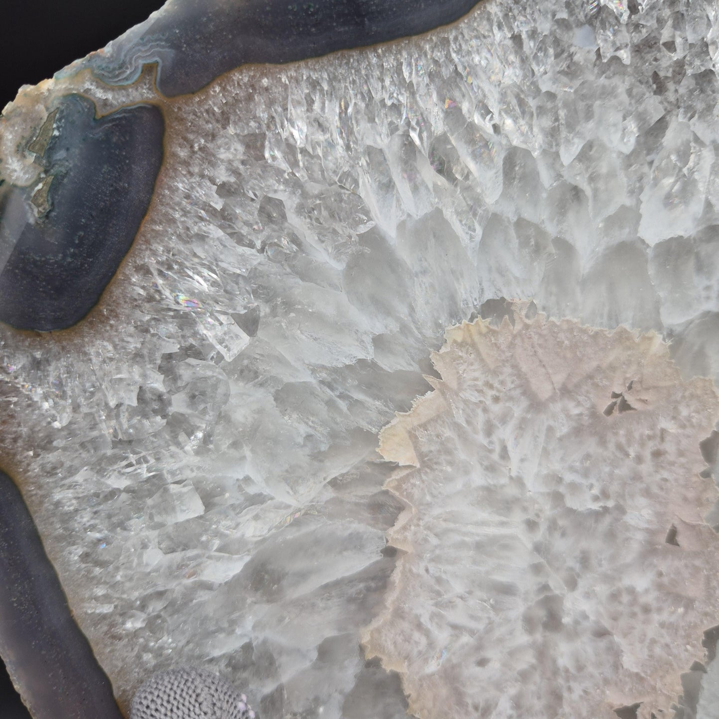 AAA+ Huge Rare Agate Slab with Rainbow Quartz, Pink Agate & Blue Banded Agate Border | Brazil | 5.74 lbs Crystal Hoarder