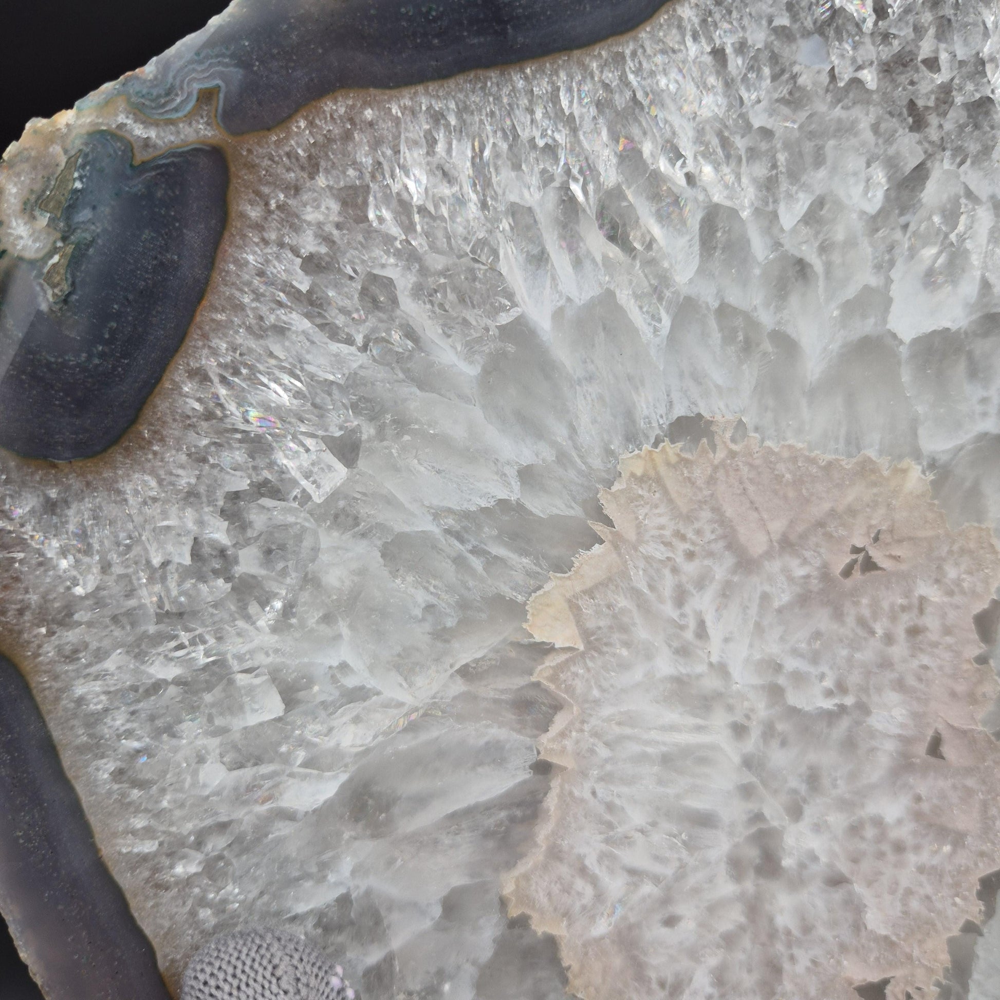 AAA+ Huge Rare Agate Slab with Rainbow Quartz, Pink Agate & Blue Banded Agate Border | Brazil | 5.74 lbs Crystal Hoarder