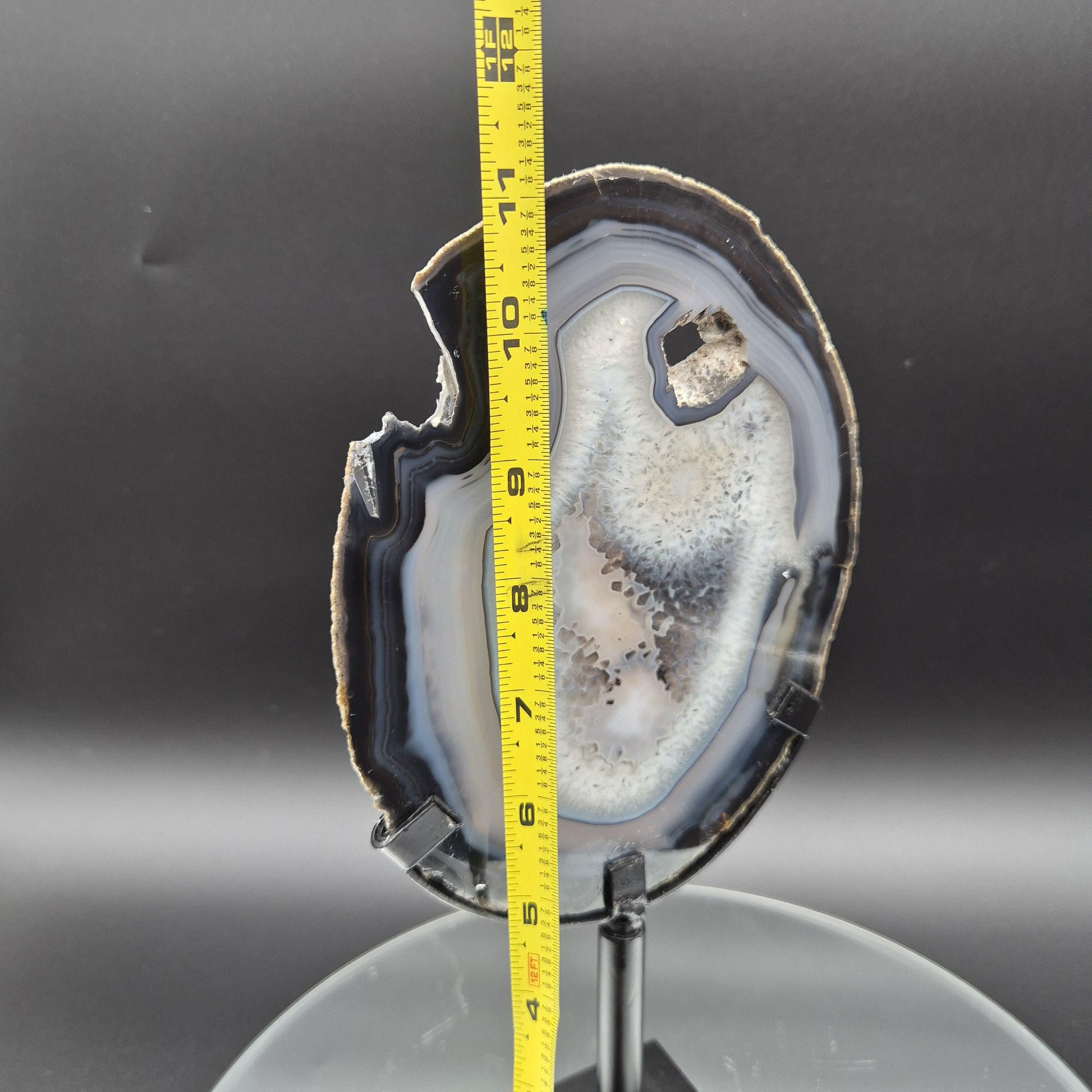 AAA+ Rare Natural Black Agate with Quartz Slice on Stand Brazil 1.11 lbs Crystal Hoarder