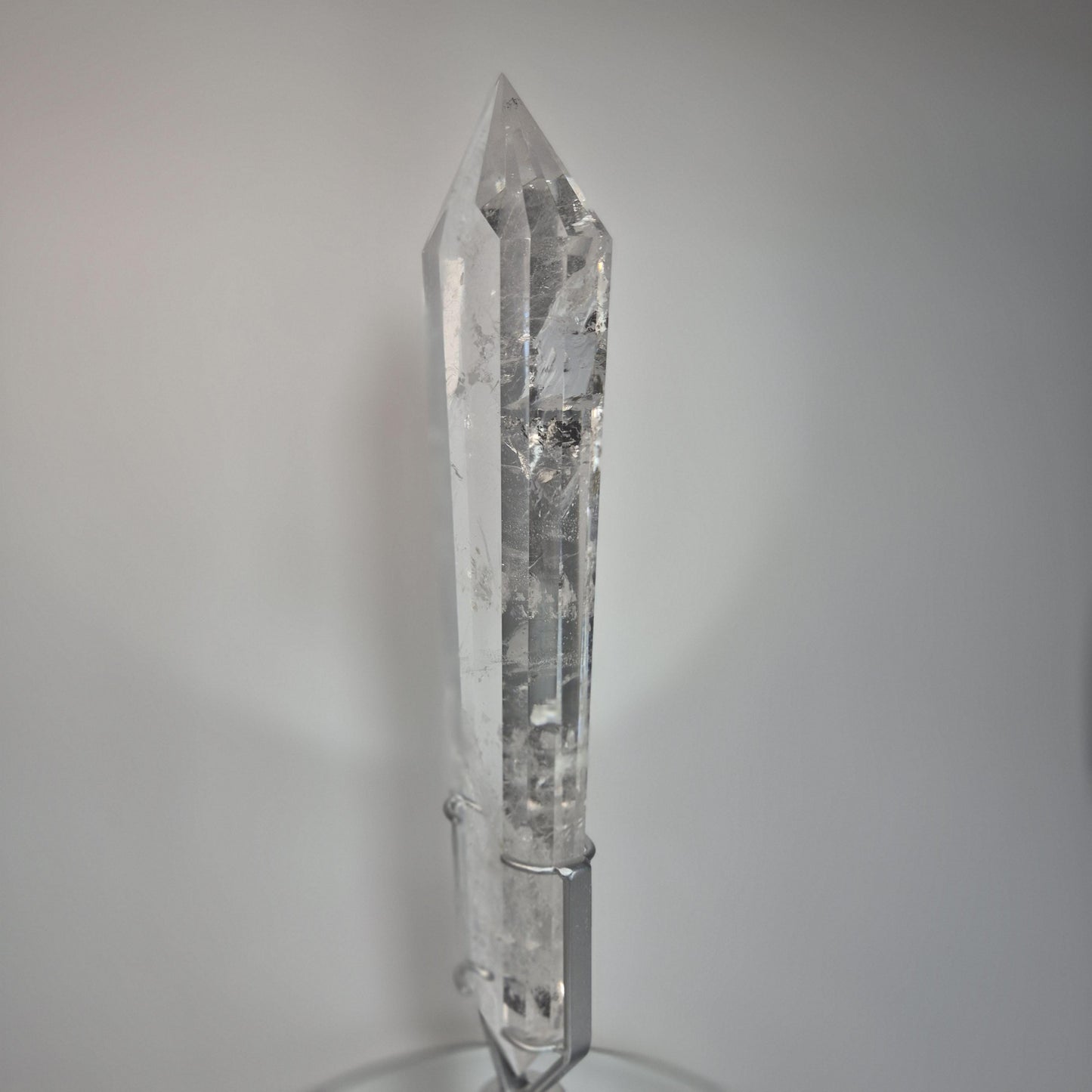 Large Faceted Clear Quartz Double Terminated Crystal on Spin Stand - 4.215 lbs - 16.5in Statement Crystal Display - Collector Specimen Crystal Hoarder