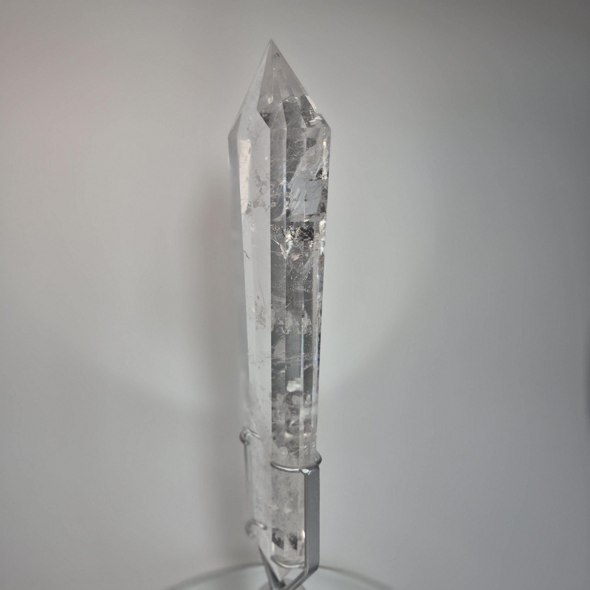 Large Faceted Clear Quartz Double Terminated Crystal on Spin Stand - 4.215 lbs - 16.5in Statement Crystal Display - Collector Specimen Crystal Hoarder