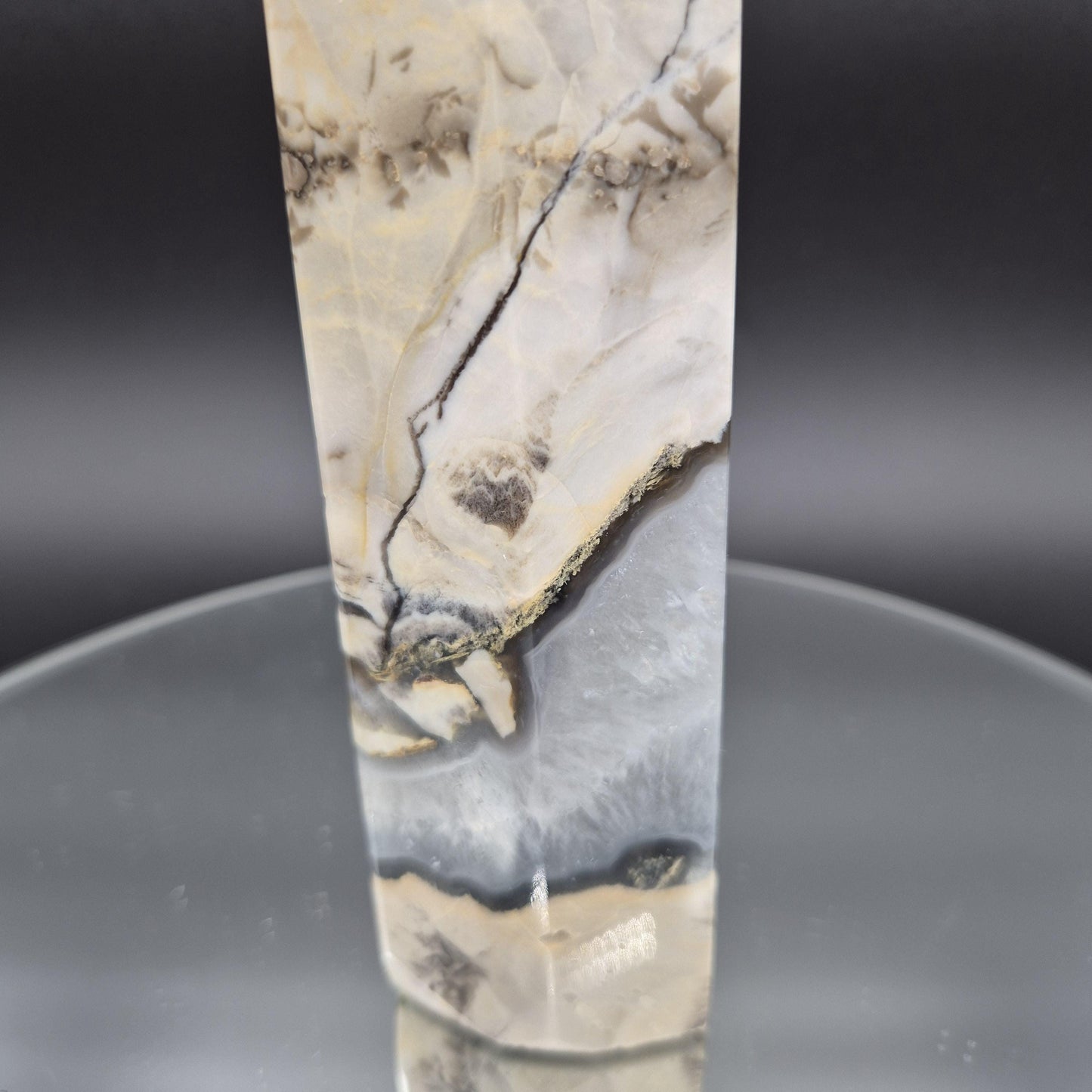 AAA+ Agate in Quartz Tower - 9 x 2.5in, 2.16 lbs - Display Crystal, Collector Tower, Home Decor Crystal Hoarder