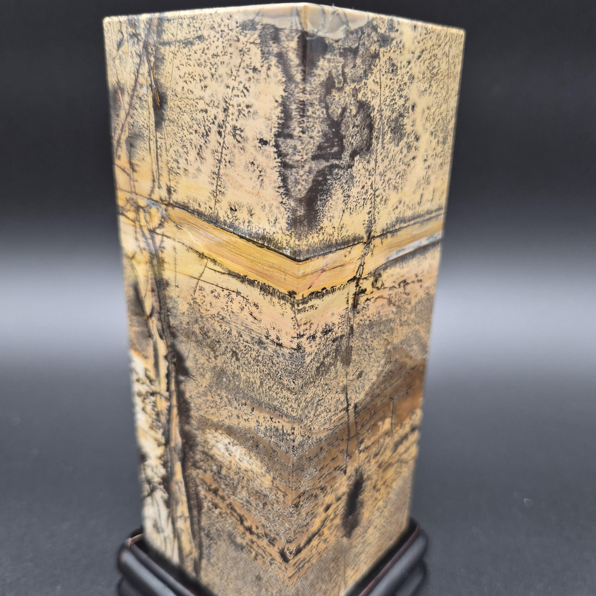 AAA+ Picture Jasper on Wood Base | Natural Scenic Stone Display | 3.37 lbs Crystal Hoarder