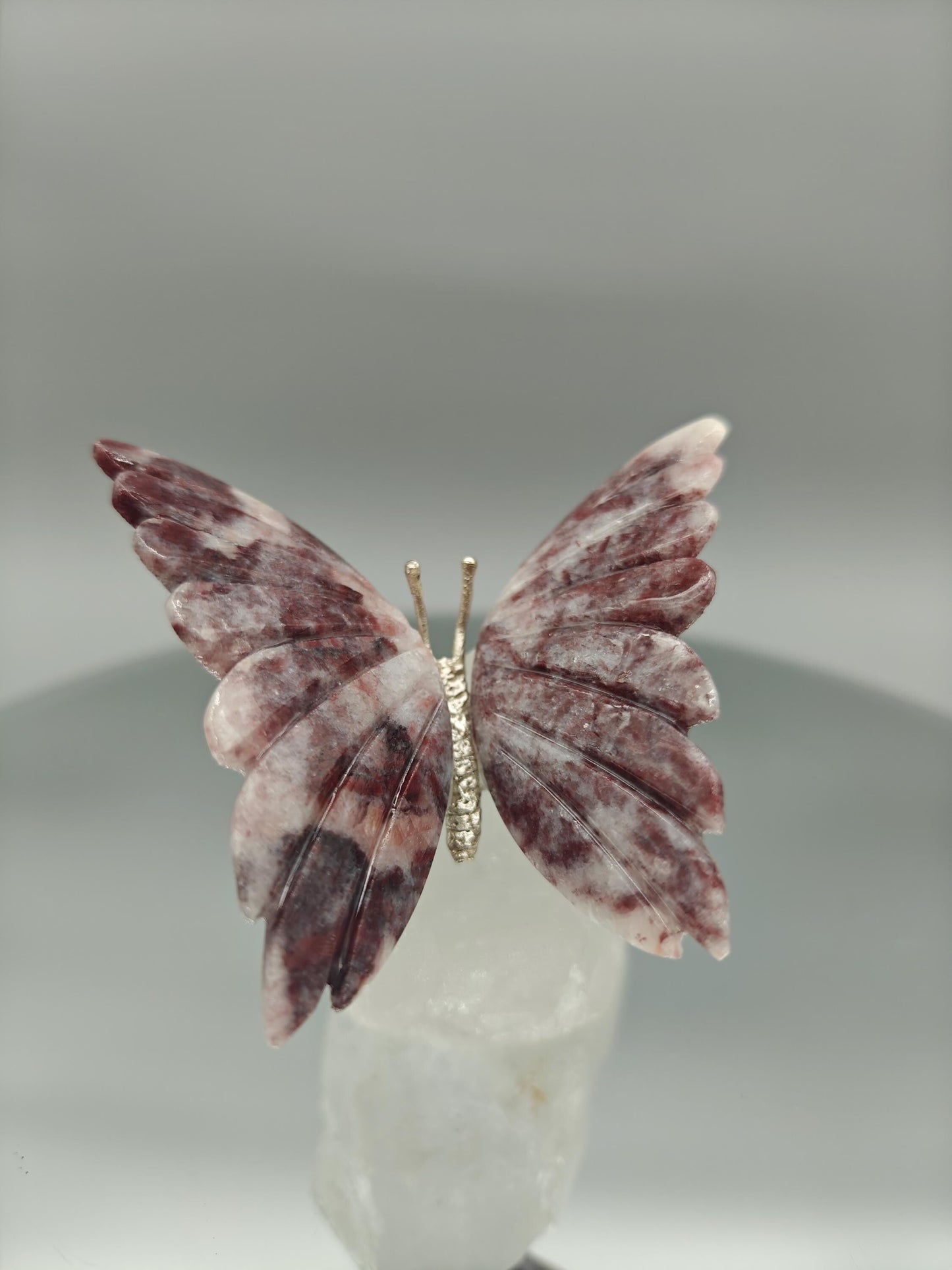 Red & Pink Jasper Butterfly on Clear Quartz Point - Brazil - 4 x 3.5in - 10.45 oz Crystal Hoarder