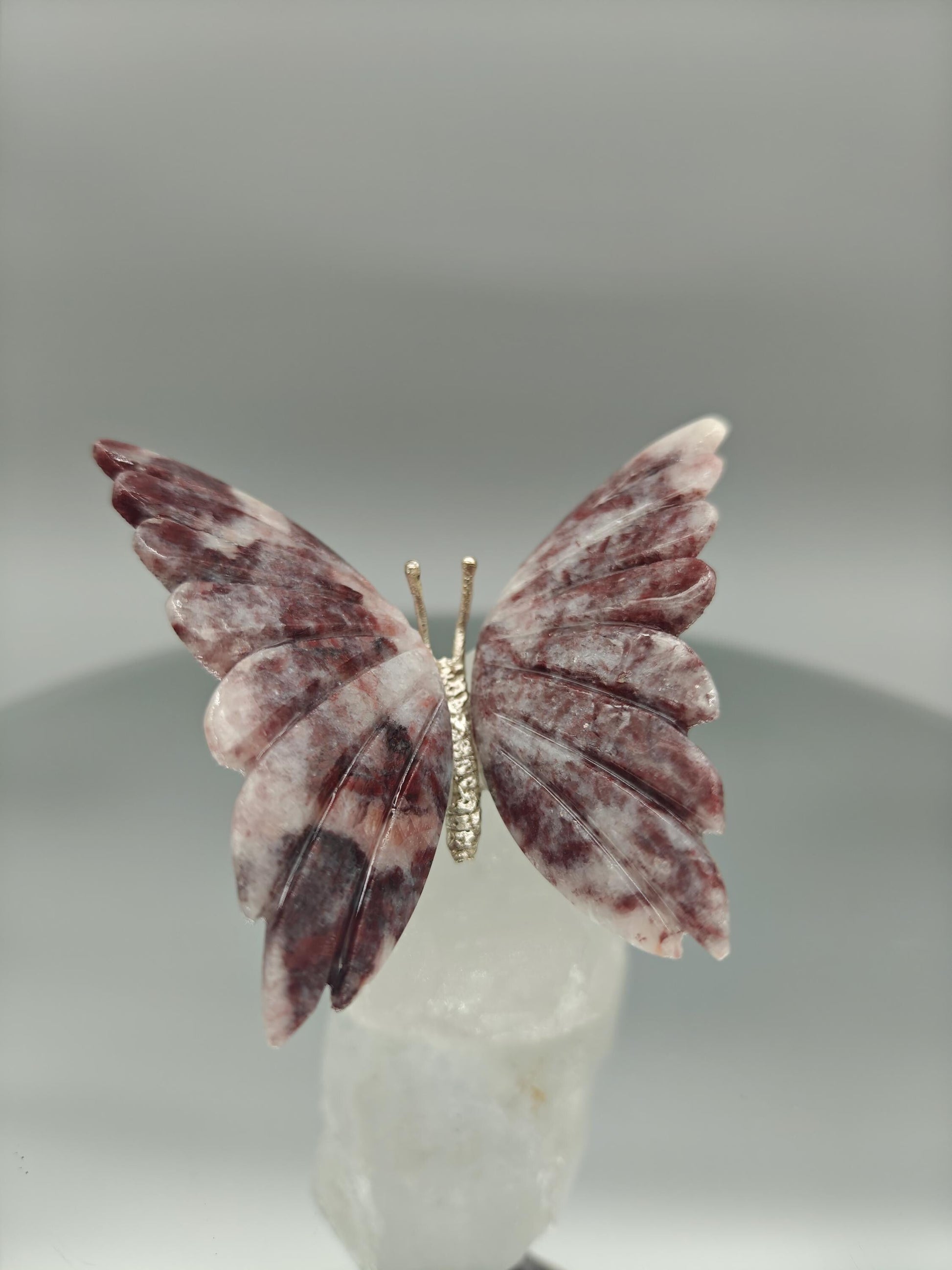 Red & Pink Jasper Butterfly on Clear Quartz Point - Brazil - 4 x 3.5in - 10.45 oz Crystal Hoarder