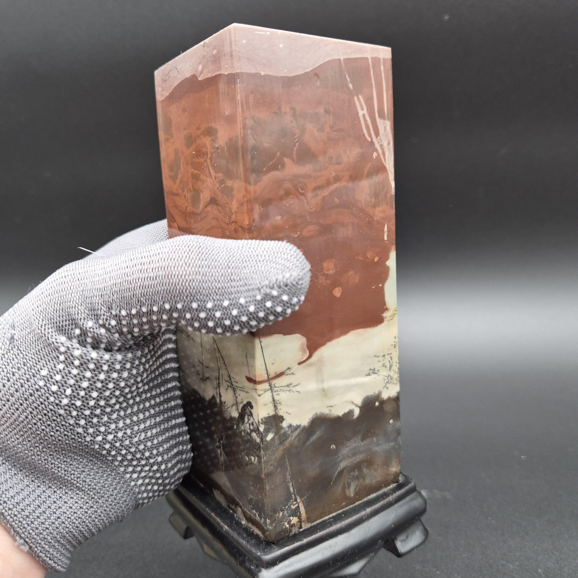 AAA+ Picture Jasper on Wood Base | Vibrant Red & Gray Natural Scenic Stone Display | 3.58 lbs Crystal Hoarder