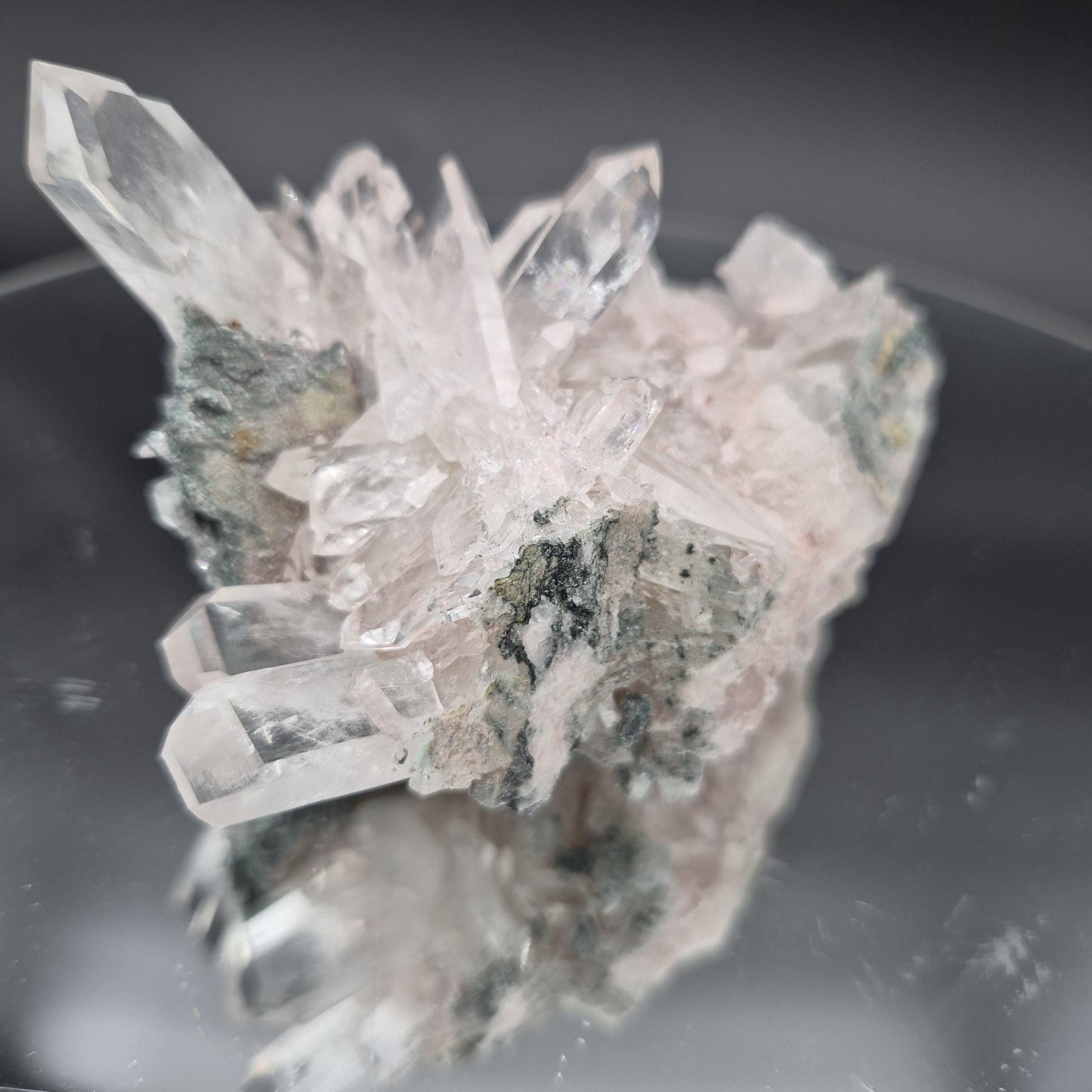 Super Rare AAA+ Pink Lemurian Quartz Cluster with Clear Faden Points, Chlorite & Fuchsite | Colombia | 0.74 lbs Crystal Hoarder