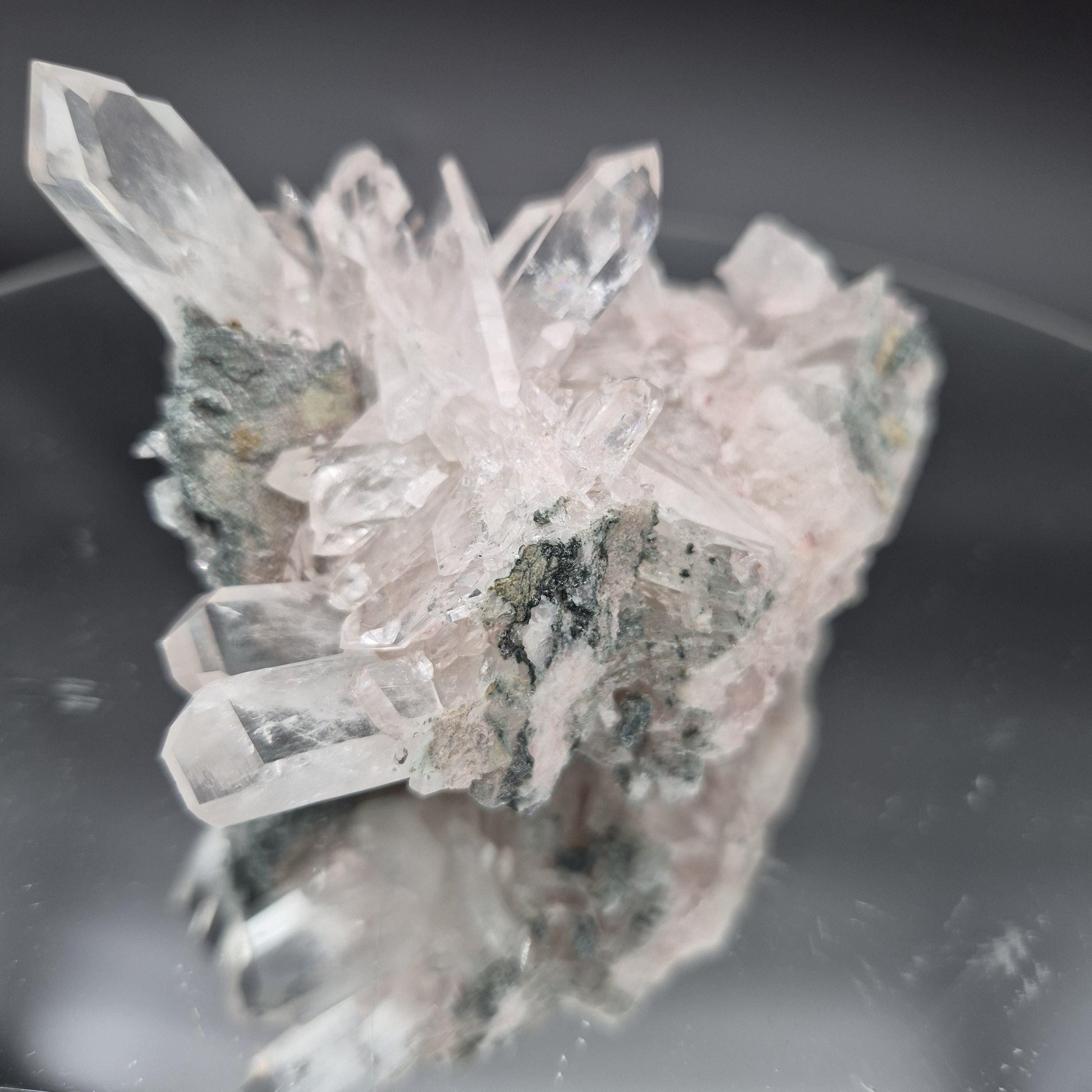 Super Rare AAA+ Pink Lemurian Quartz Cluster with Clear Faden Points, Chlorite & Fuchsite | Colombia | 0.74 lbs Crystal Hoarder