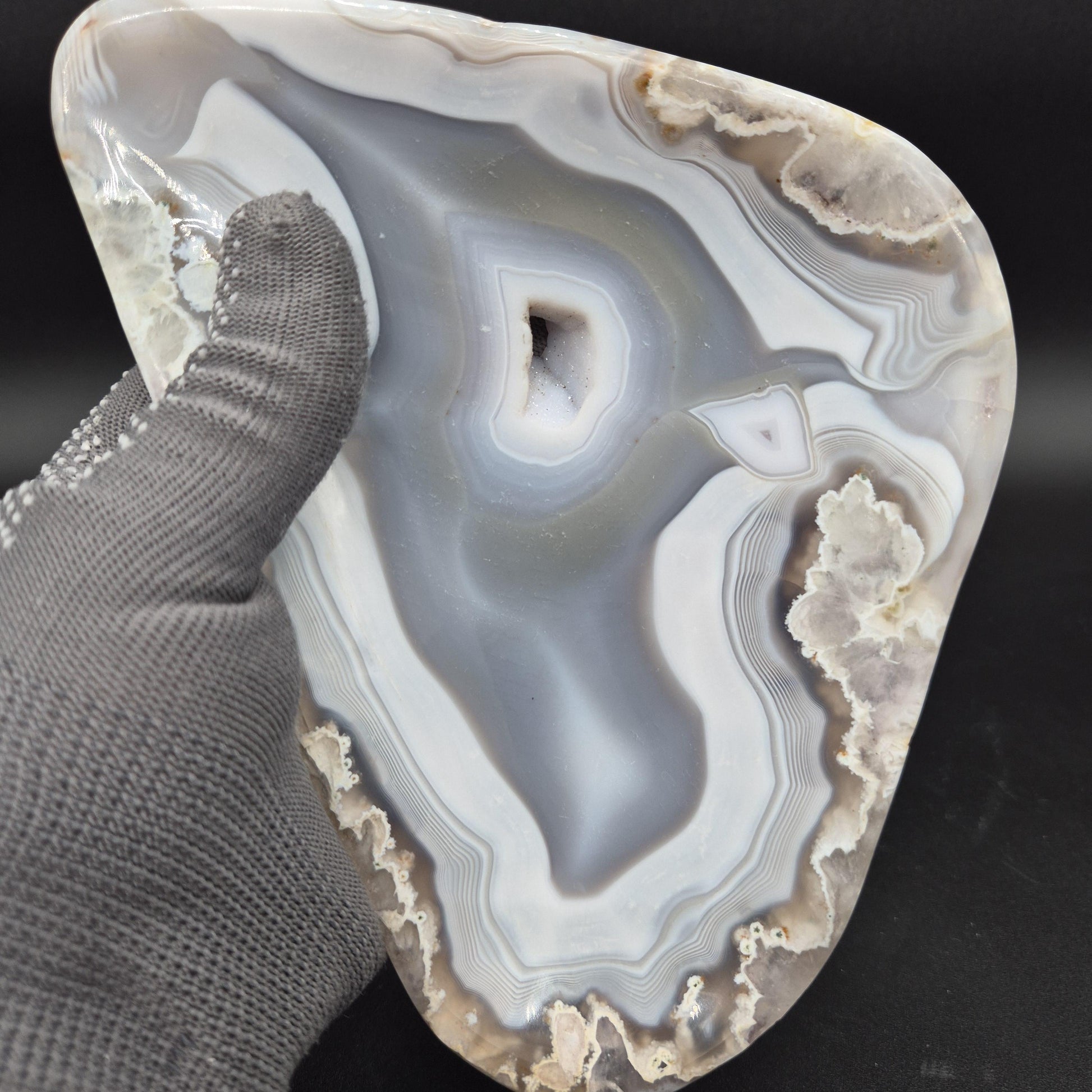 AAA+ Blue Banded Agate Druzy Bowl Brazil 8x6x1 1.72 lbs - Can be Backlit Crystal Hoarder