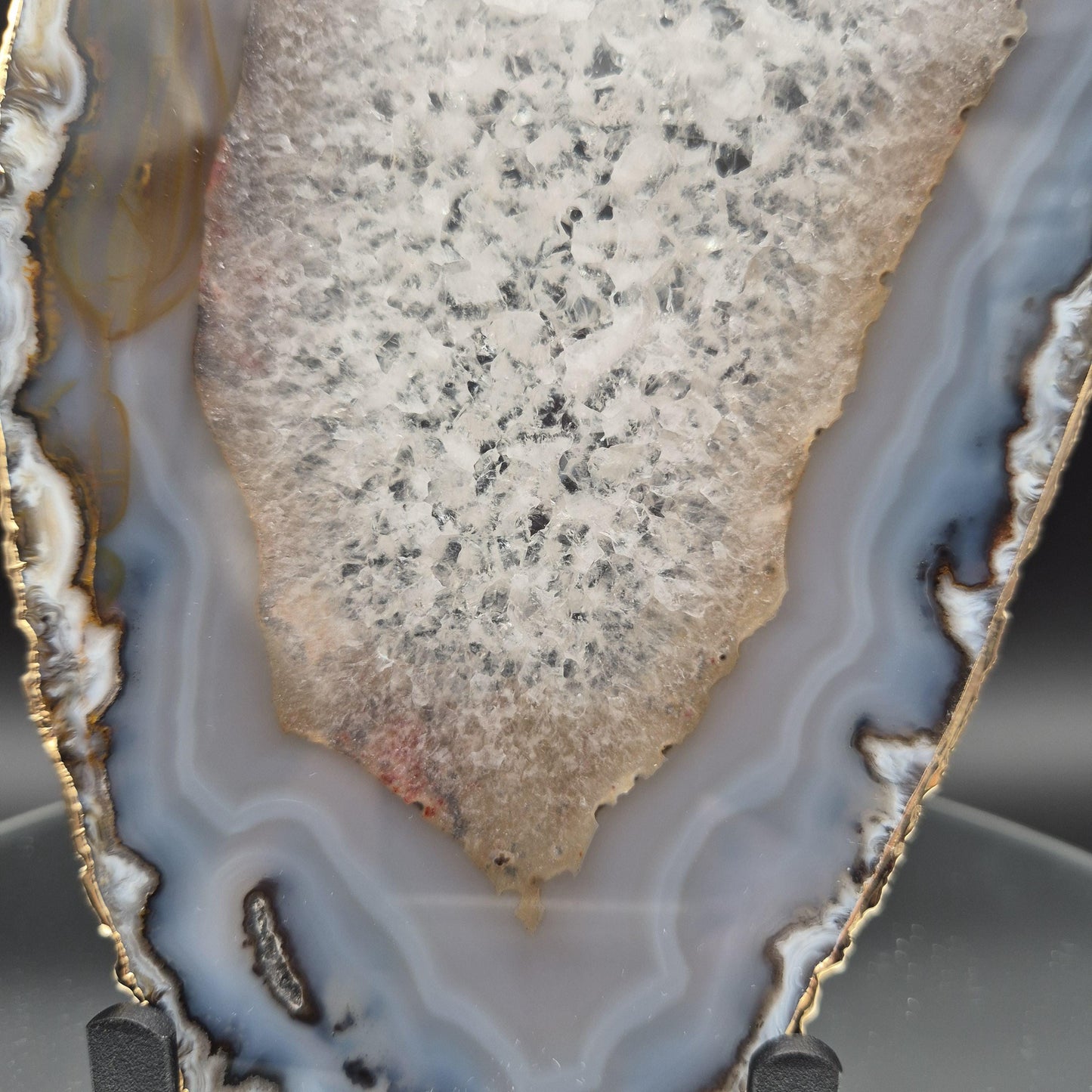 AAA+ Gold Tone Plated Agate Slice with Quartz Backlit Brazil 10x6x0.25 1.11 lbs Crystal Hoarder