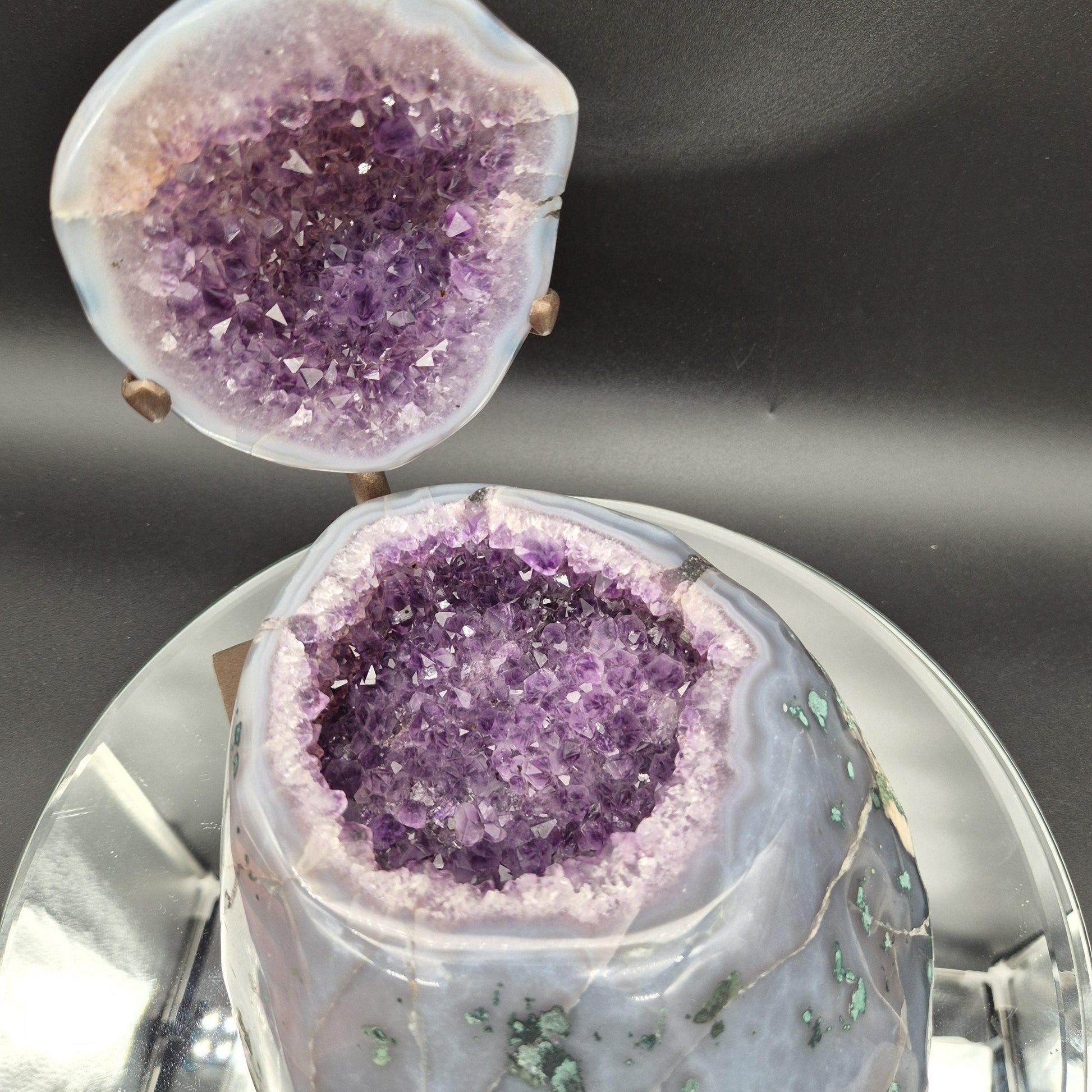 AAA Plus Amethyst Geode Jewelry Box Blue Banded Agate Decorative Crystal Display Piece 8.95 lb 8x7.5x6 Crystal Hoarder