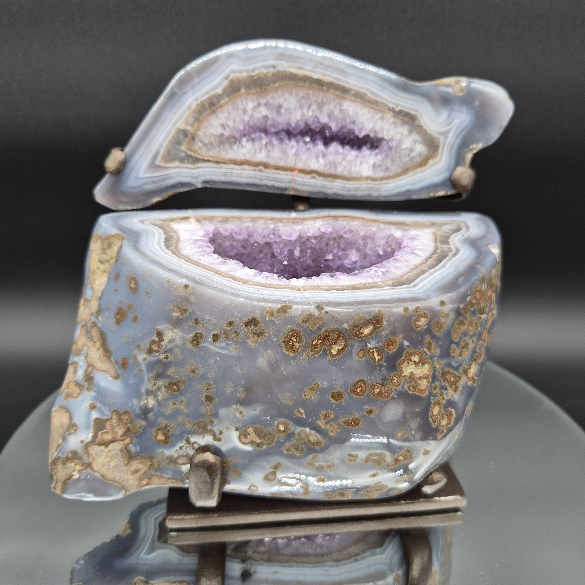 Decorative Amethyst with Blue Banded Agate Jewelry Box Uruguay 9.09 lb 8x7.5x6 Crystal Display Geode Crystal Hoarder