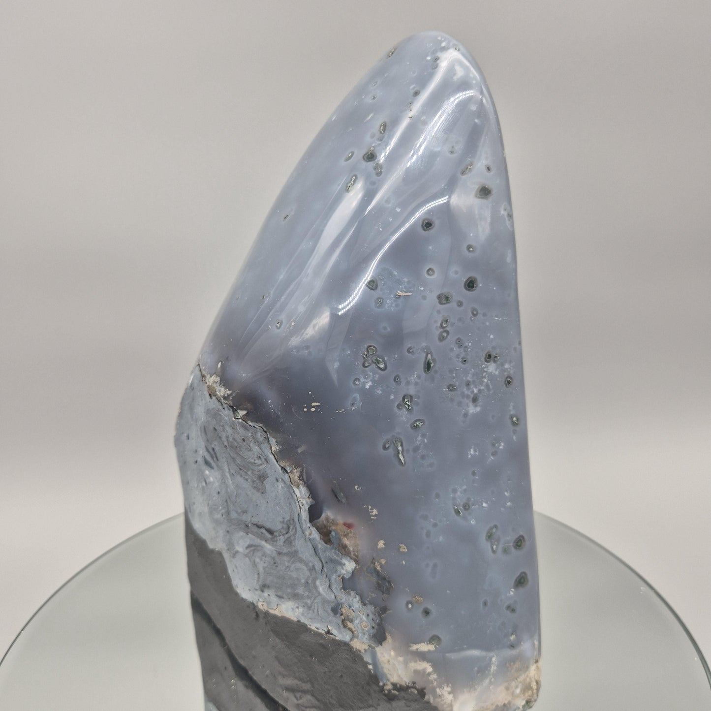 Fully Polished Blue Banded Agate with Druzy - Brazil | 12.81 lbs | 9.5in Statement Crystal Crystal Hoarder