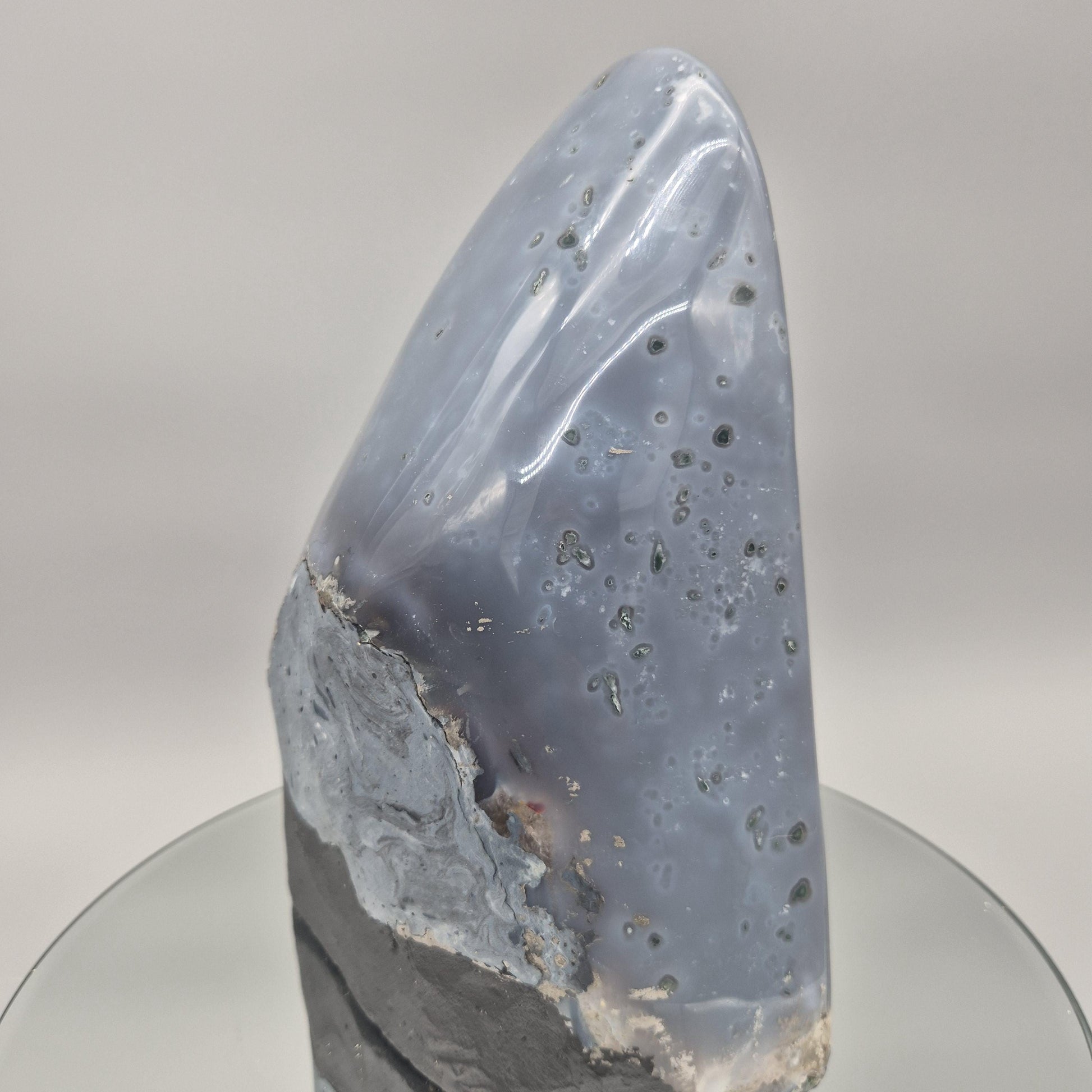 Fully Polished Blue Banded Agate with Druzy - Brazil | 12.81 lbs | 9.5in Statement Crystal Crystal Hoarder