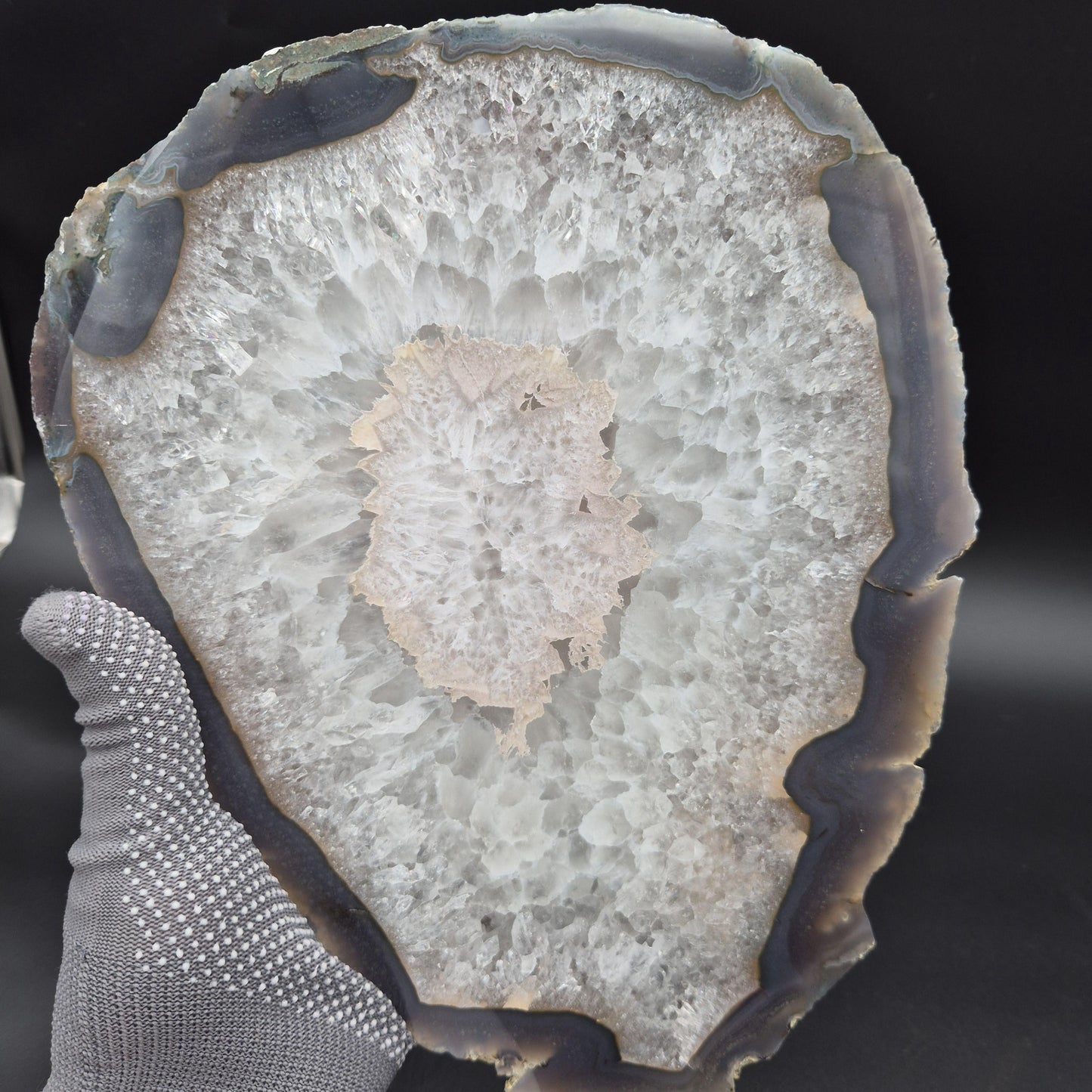AAA+ Huge Rare Agate Slab with Rainbow Quartz, Pink Agate & Blue Banded Agate Border | Brazil | 5.74 lbs Crystal Hoarder