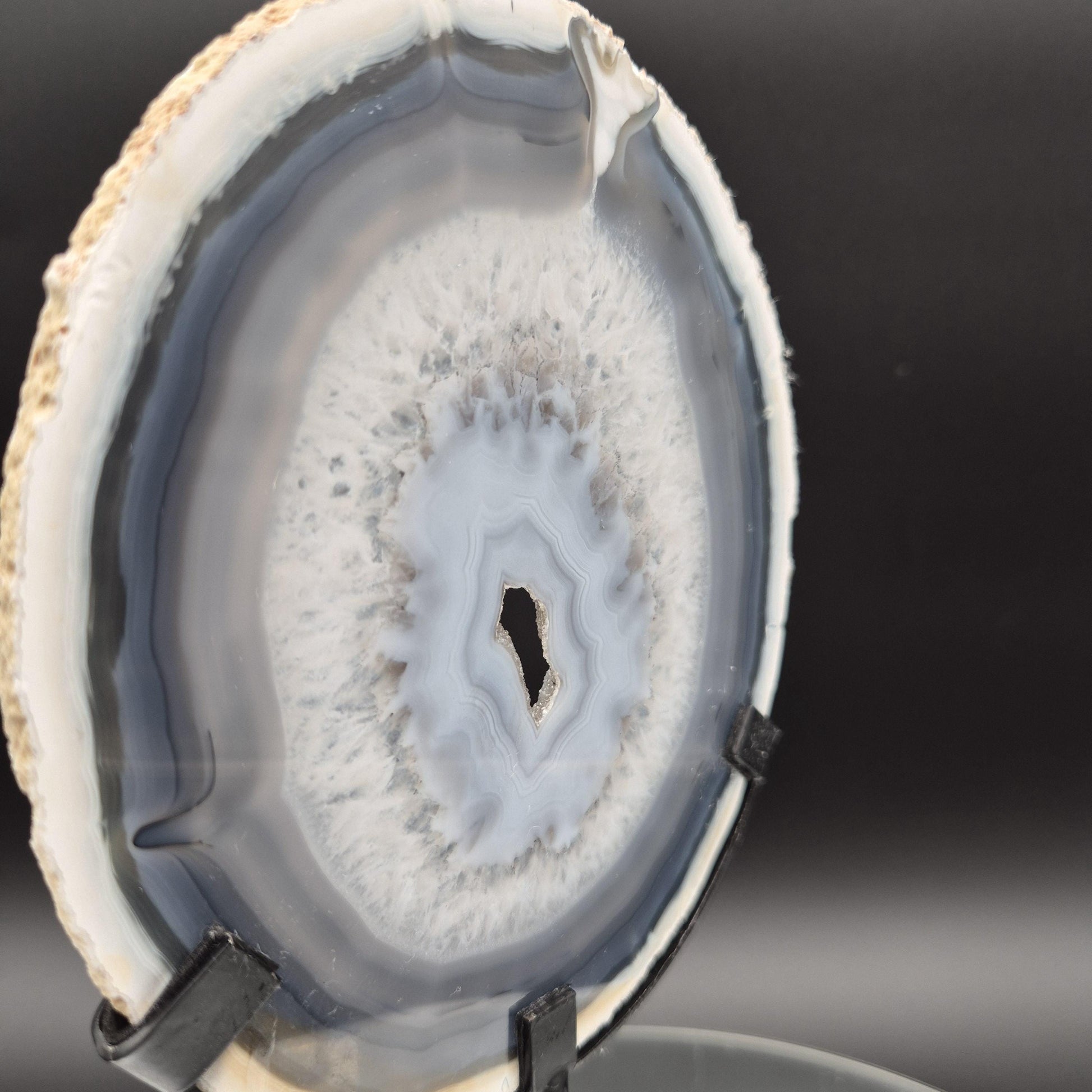 AAA+ Super Rare White and Dark Blue Agate with Druzy Quartz on Stand Brazil Crystal Hoarder