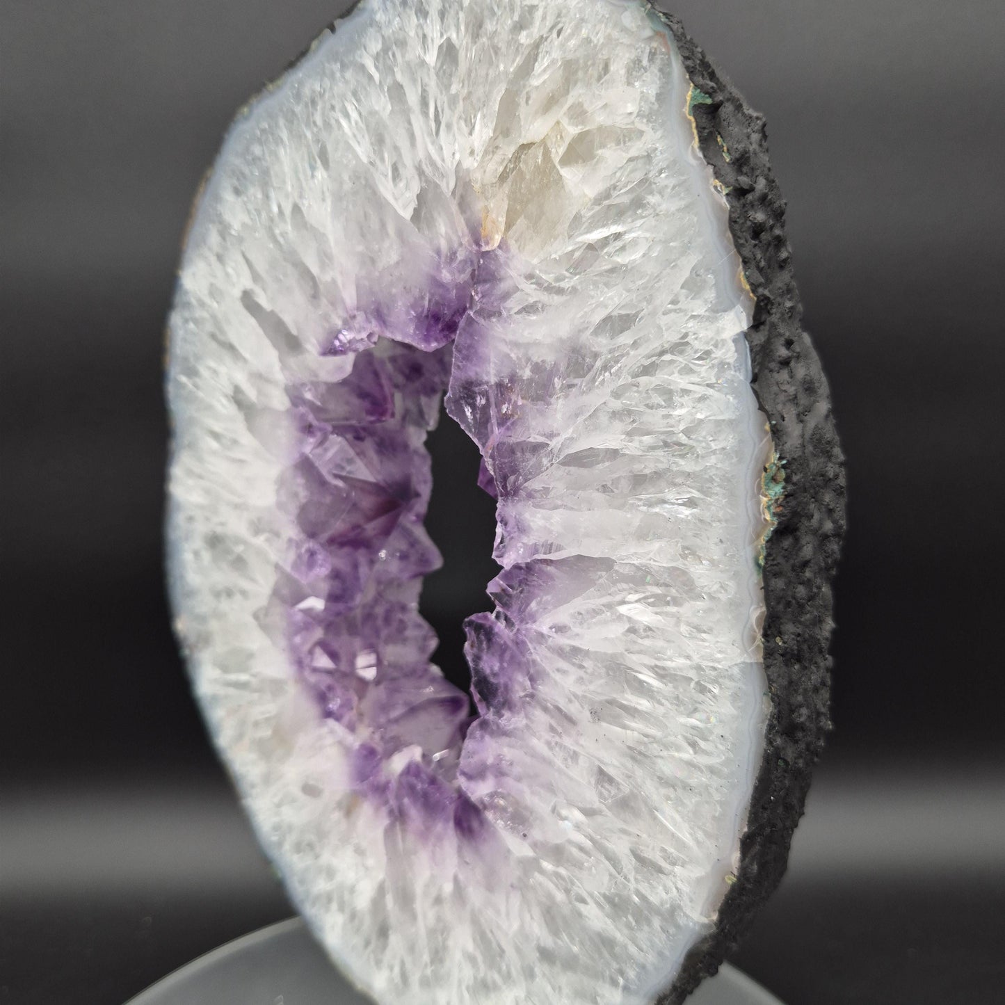 Crisp Amethyst Portal with Calcite Brazil 13x7x1.5 7.58 lbs Crystal Hoarder