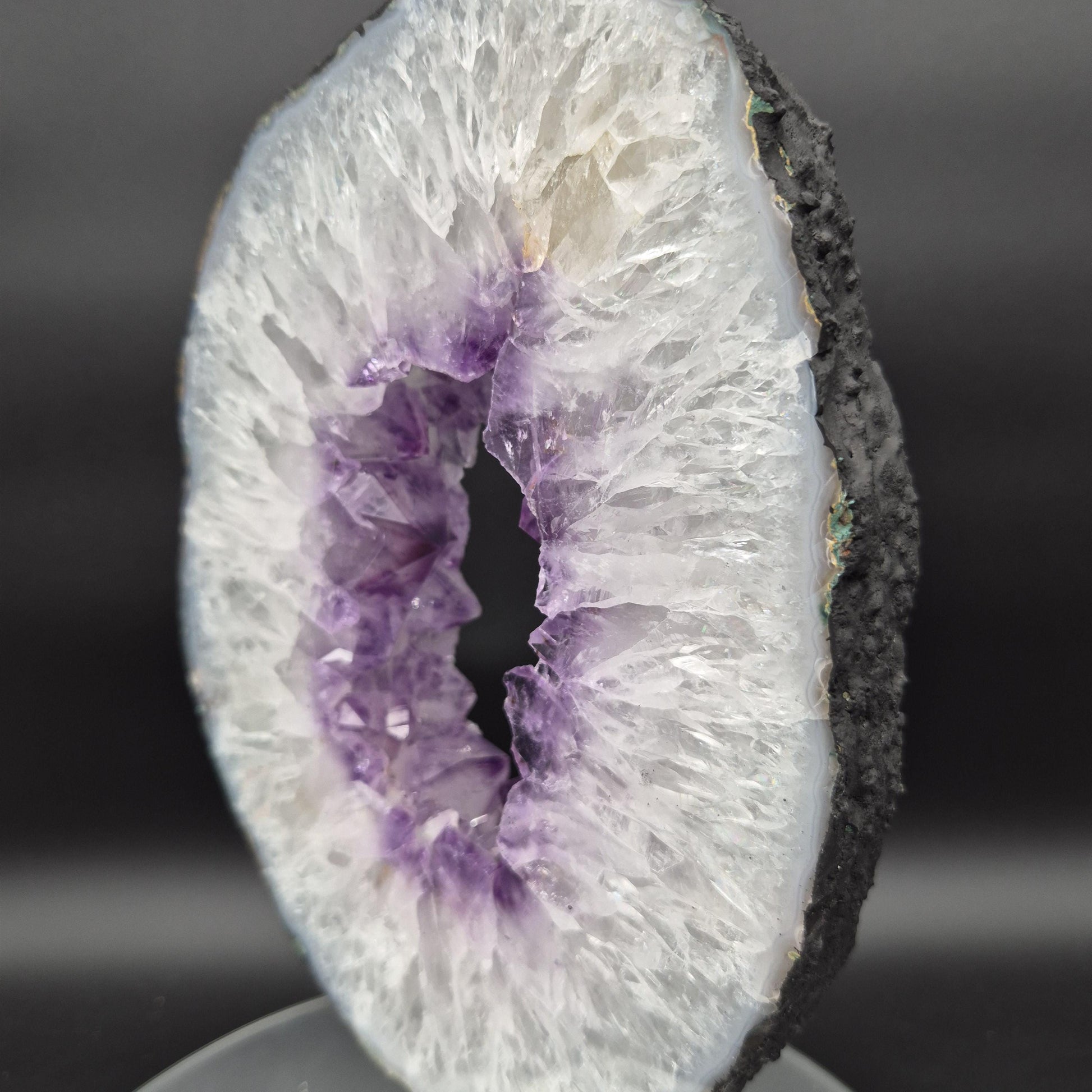 Crisp Amethyst Portal with Calcite Brazil 13x7x1.5 7.58 lbs Crystal Hoarder