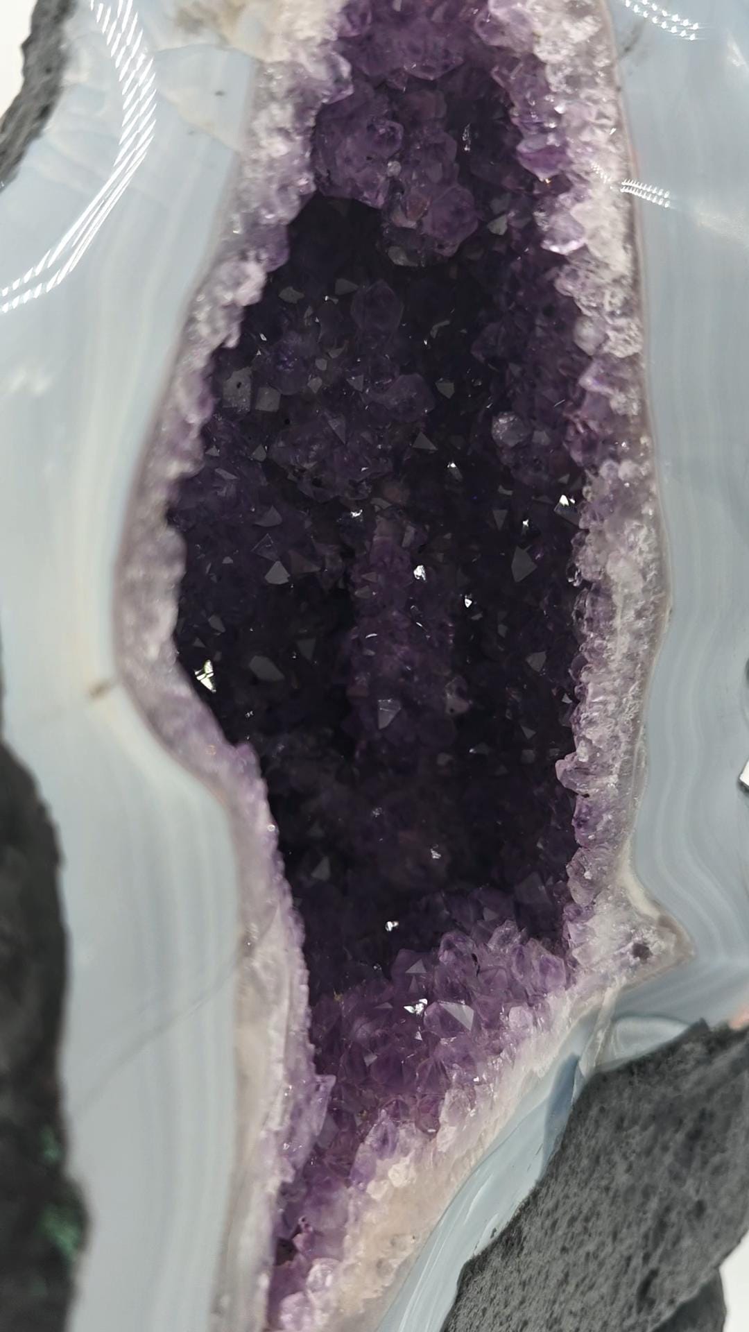 AAA+ Twisting Amethyst Cathedral with Blue Banded Agate Druzy - Brazilian Amethyst Geode - 11.93 lbs Crystal Hoarder