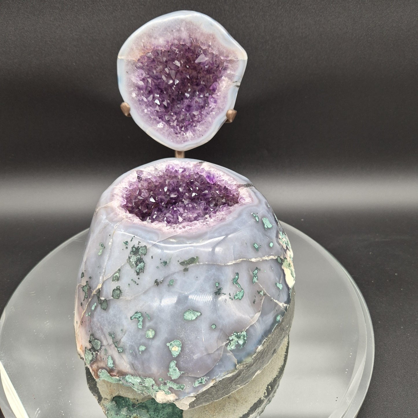 AAA Plus Amethyst Geode Jewelry Box Blue Banded Agate Decorative Crystal Display Piece 8.95 lb 8x7.5x6 Crystal Hoarder