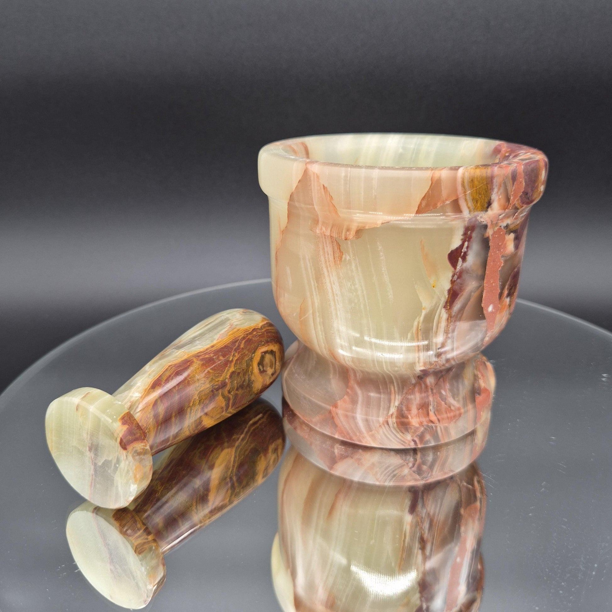 4 x 4 in Green Onyx Mortar and Pestle - 2.79 lbs - Optional Light-Up Base - Natural Stone Kitchen or Display Piece Crystal Hoarder