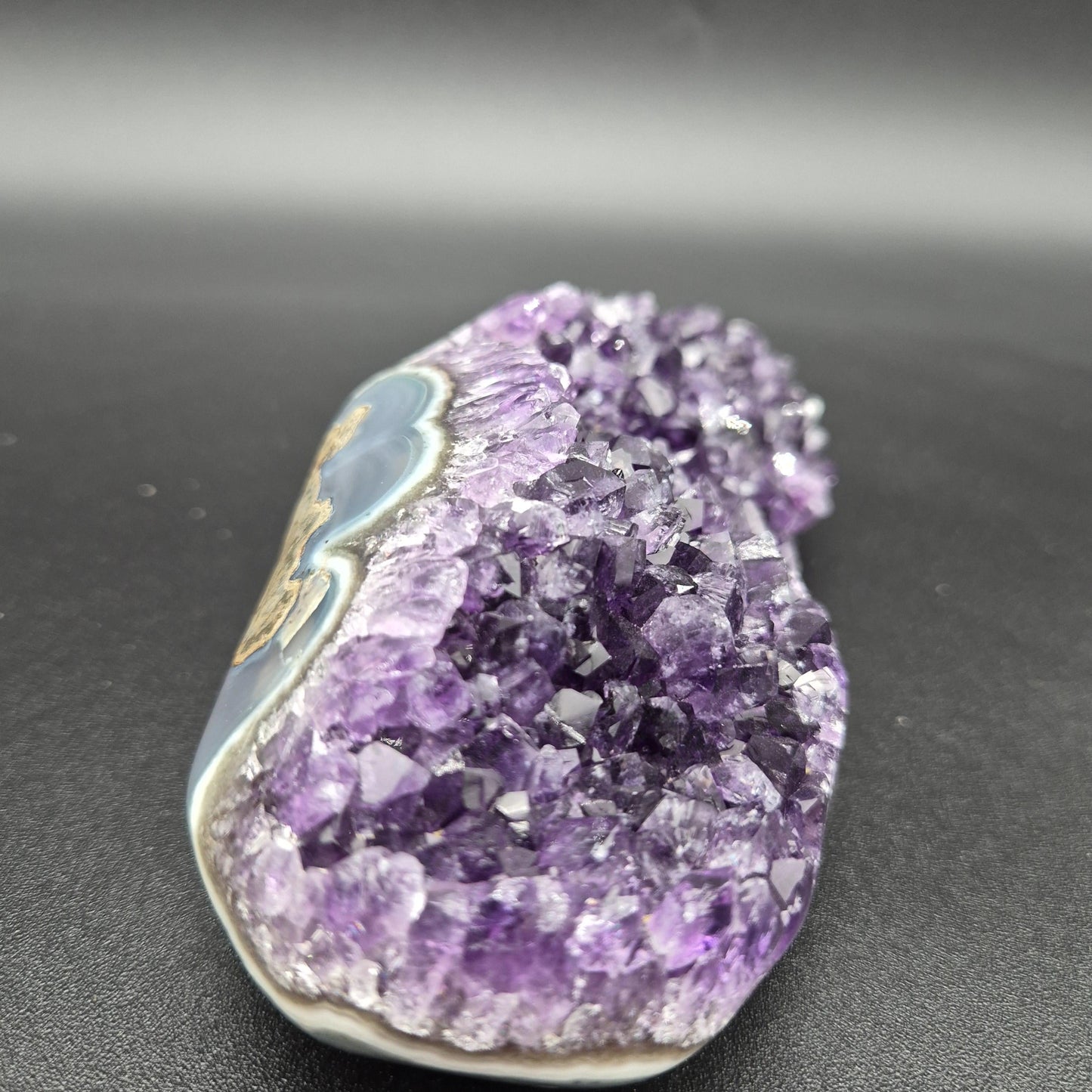 AAA+ Super Dark Amethyst with Blue Agate Freeform - Uruguay Specimen - 6 x 3in - 1.42 lbs - Collector Crystal Display Crystal Hoarder