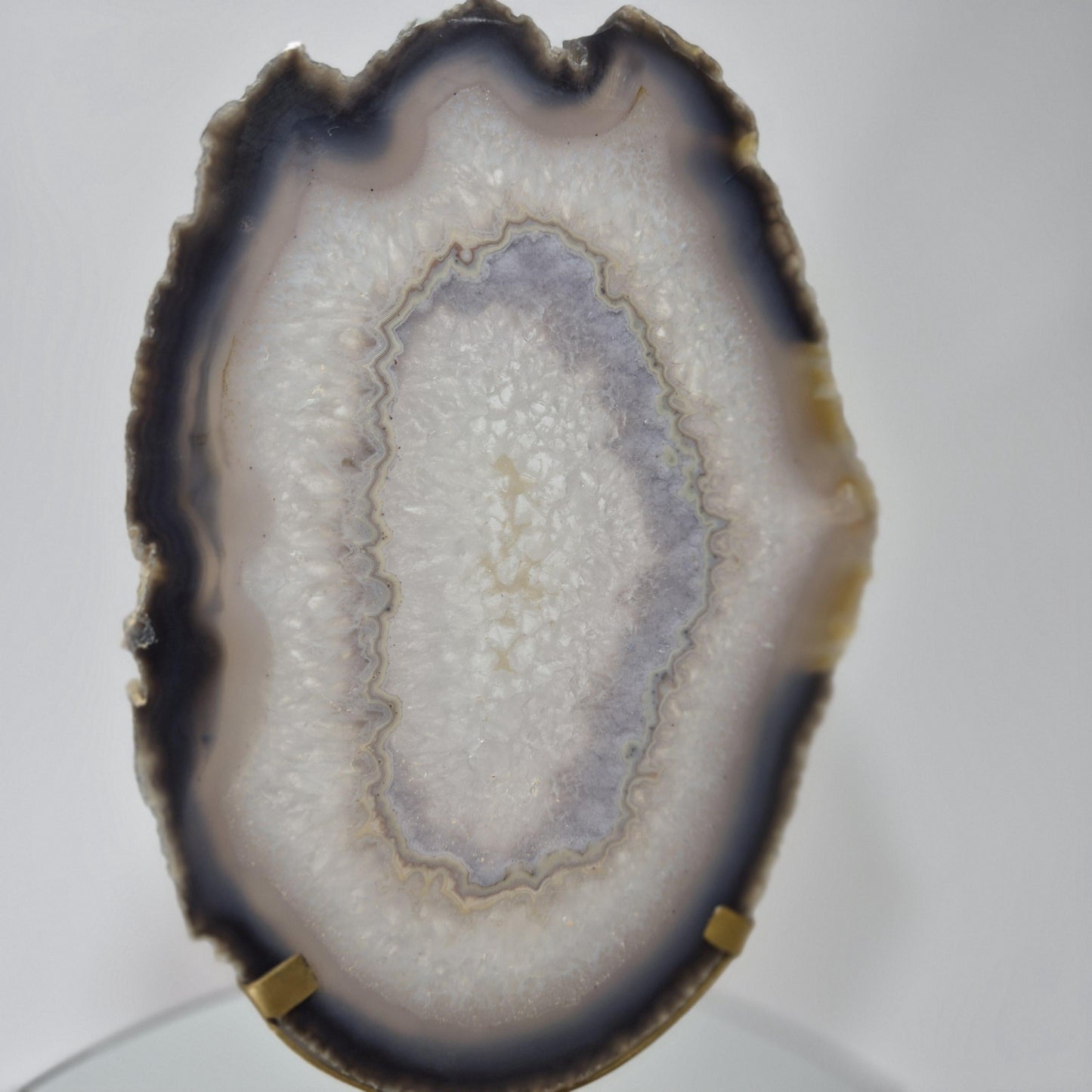 Clear Quartz Crystal with Banded Agate Slice on Stand, Translucent - Brazil Crystal Hoarder