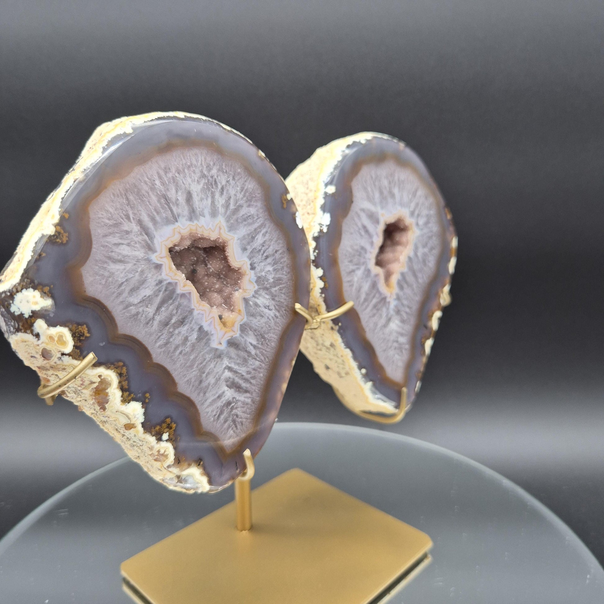Druzy Agate Geode Butterfly Wings | Natural Brazilian Crystal Pair | 5.26 lb Statement Display Crystal Hoarder
