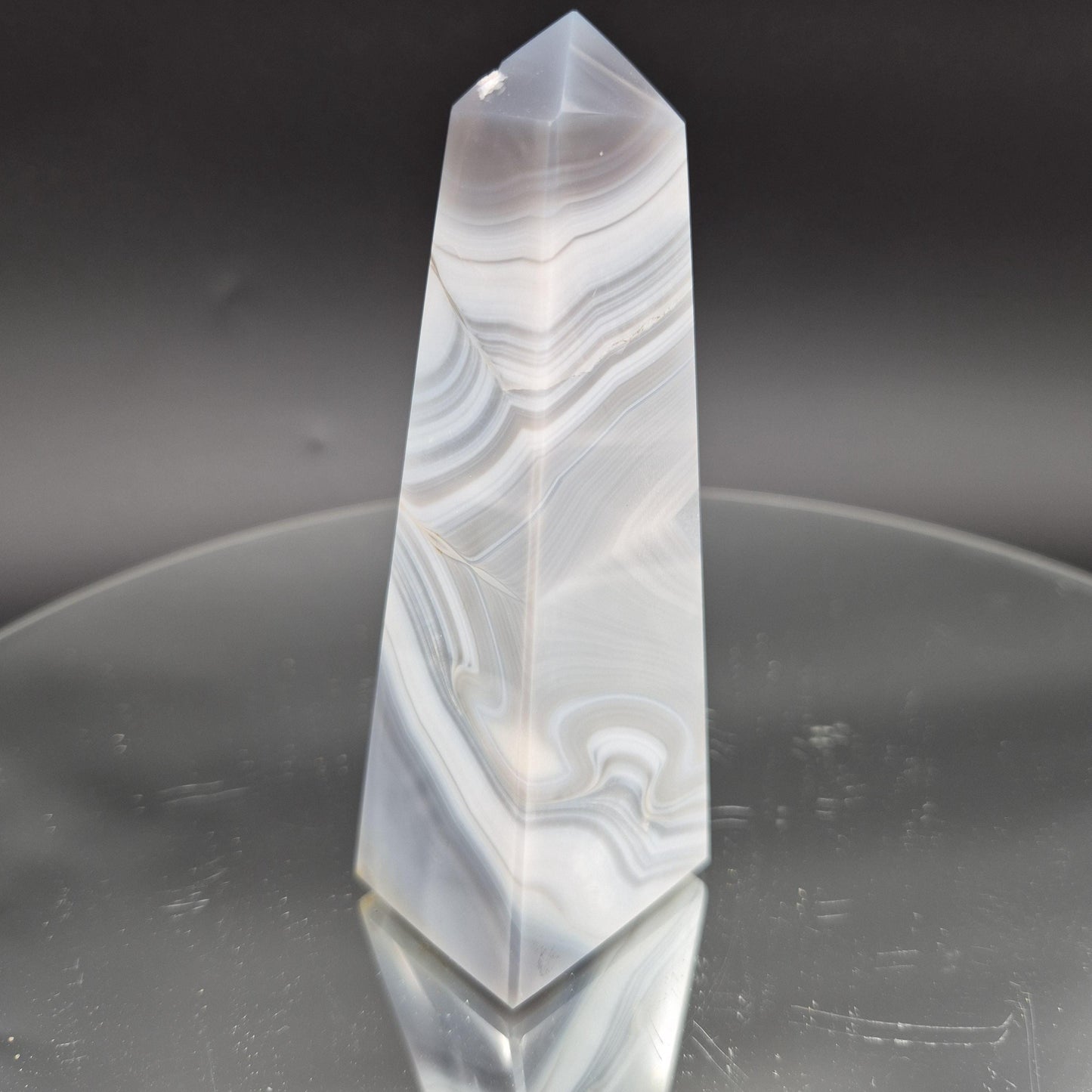 AAA+ Perfect Blue Banded Agate Obelisk Tower | Brazilian Crystal Point | 5 Inch Tower | 0.85 lbs Crystal Hoarder