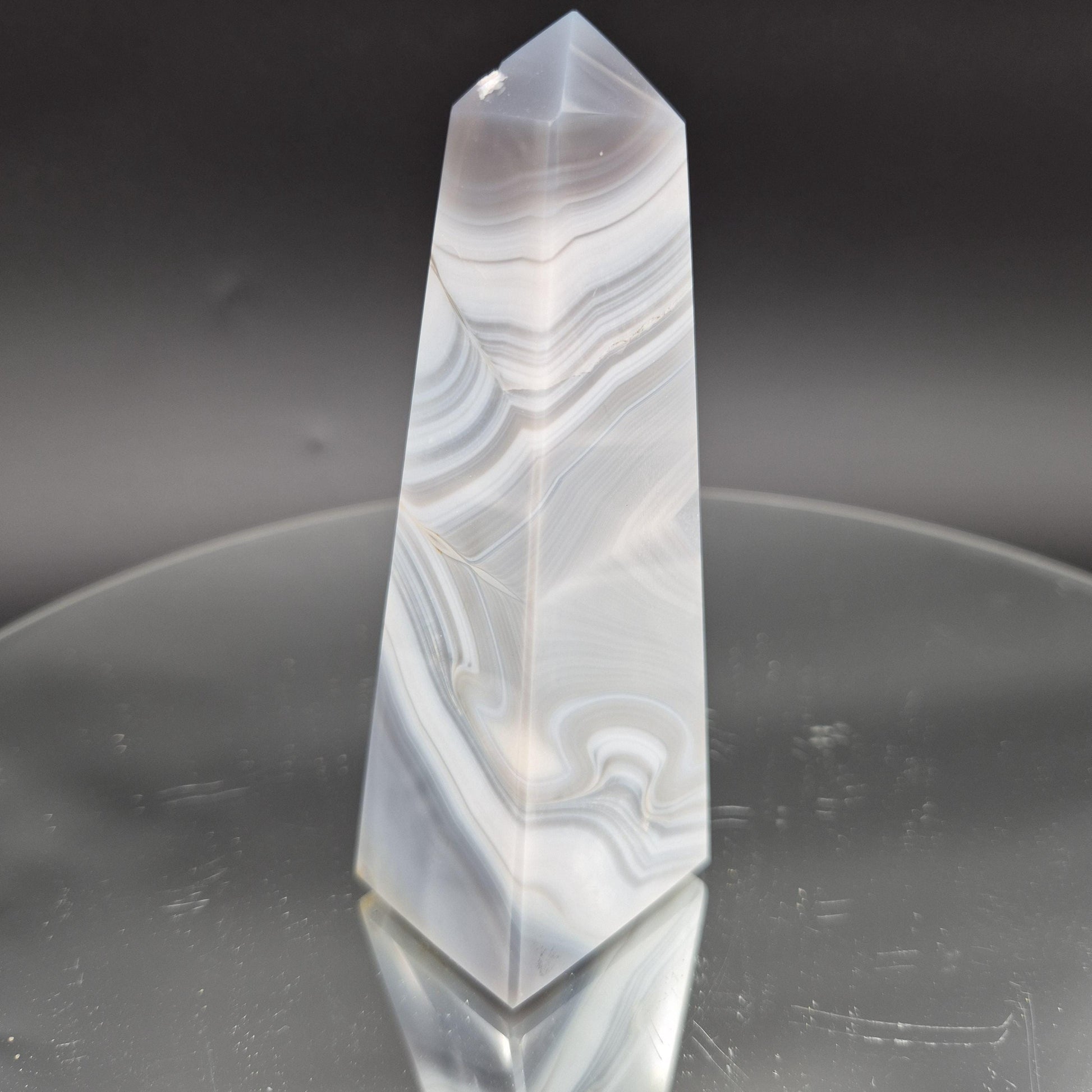 AAA+ Perfect Blue Banded Agate Obelisk Tower | Brazilian Crystal Point | 5 Inch Tower | 0.85 lbs Crystal Hoarder