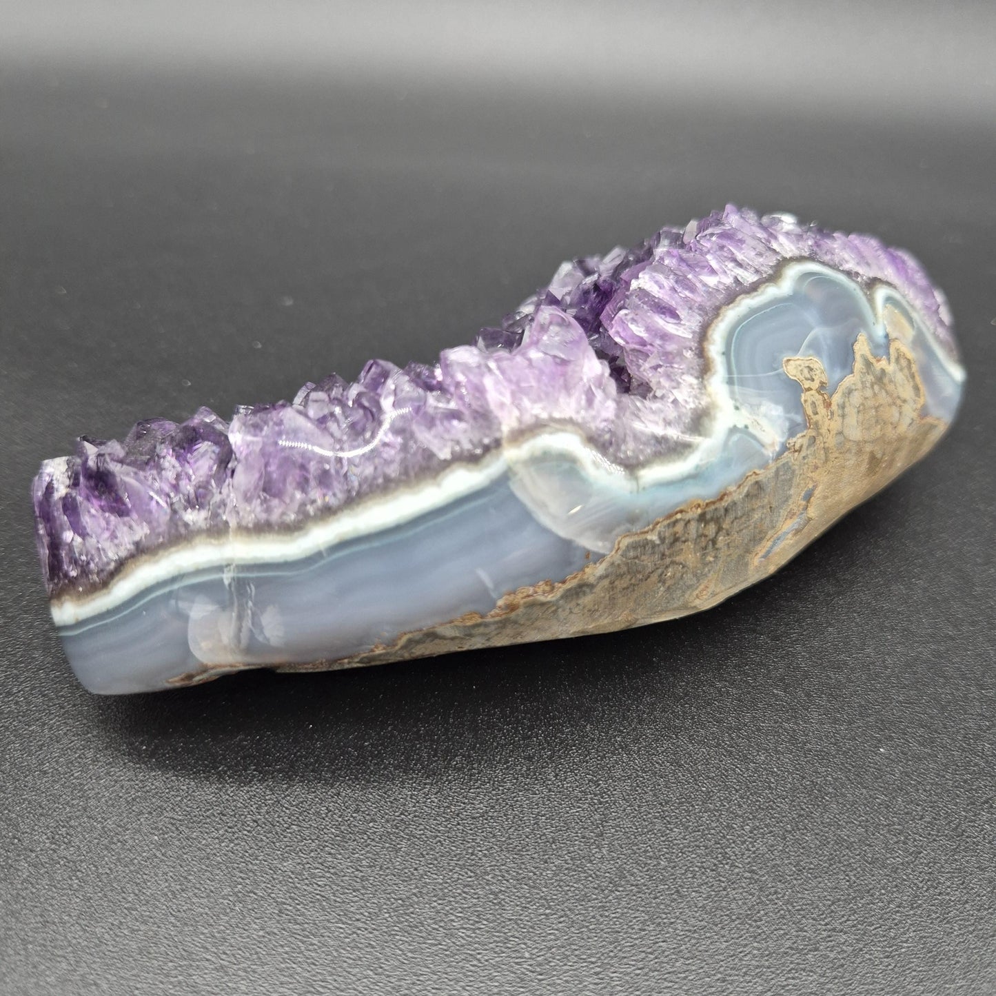 AAA+ Super Dark Amethyst with Blue Agate Freeform - Uruguay Specimen - 6 x 3in - 1.42 lbs - Collector Crystal Display Crystal Hoarder