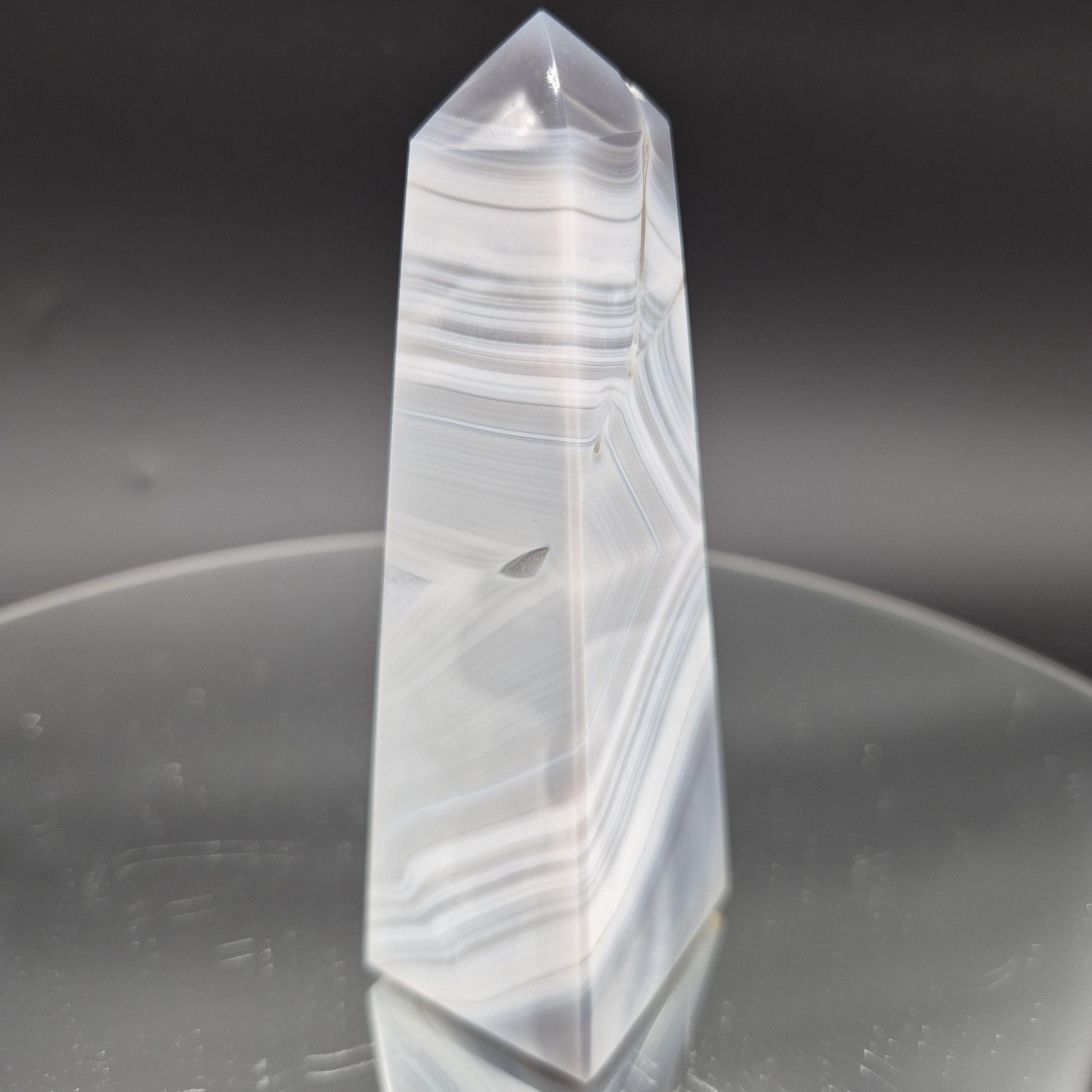 AAA+ Perfect Blue Banded Agate Obelisk Tower | Brazilian Crystal Point | 5 Inch Tower | 0.85 lbs Crystal Hoarder