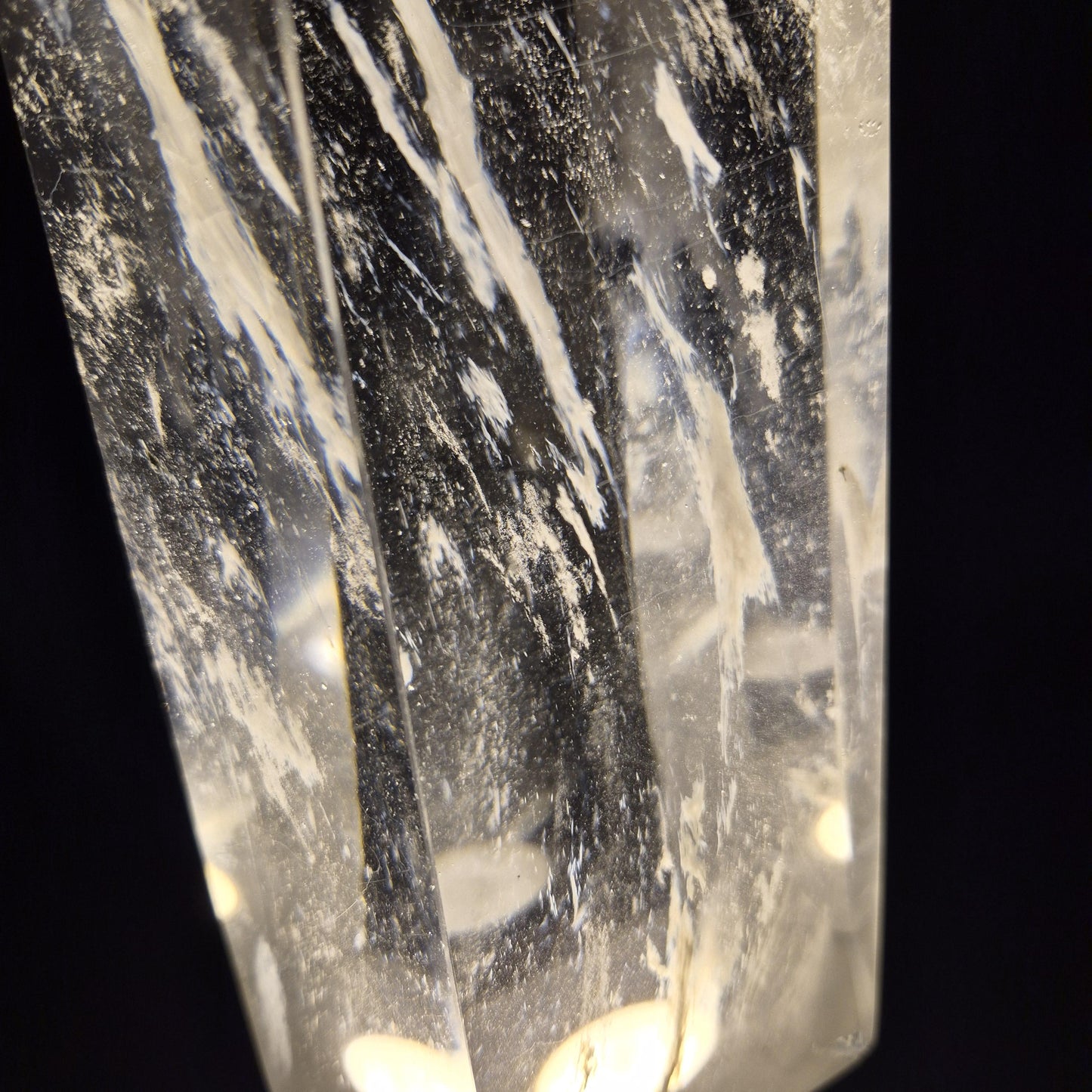 17.5in, 11.65 lbs- Clear Smelt Quartz Tower with White Cloud Inclusions - Man Made Quartz Obelisk - Optional LED Light Base Crystal Hoarder