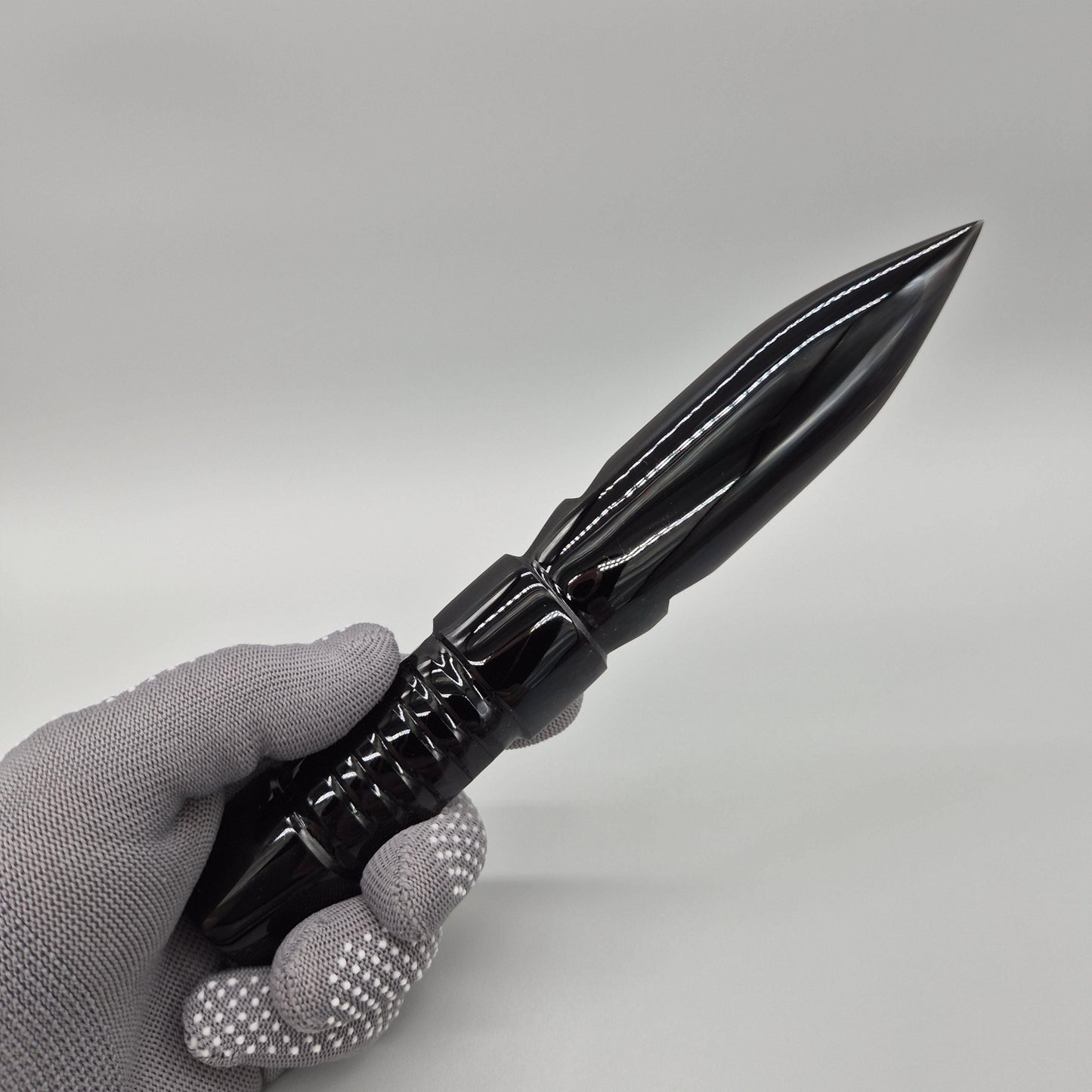 Obsidian Dagger - 9in Hand Knapped Volcanic Glass Blade - Natural Black Obsidian - Display Piece - 6.15 oz Crystal Hoarder