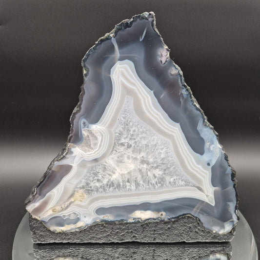 Druzy Amethyst with Blue Banded Agate Cathedral – Brazil – 13.04 lb Statement Specimen Crystal Hoarder
