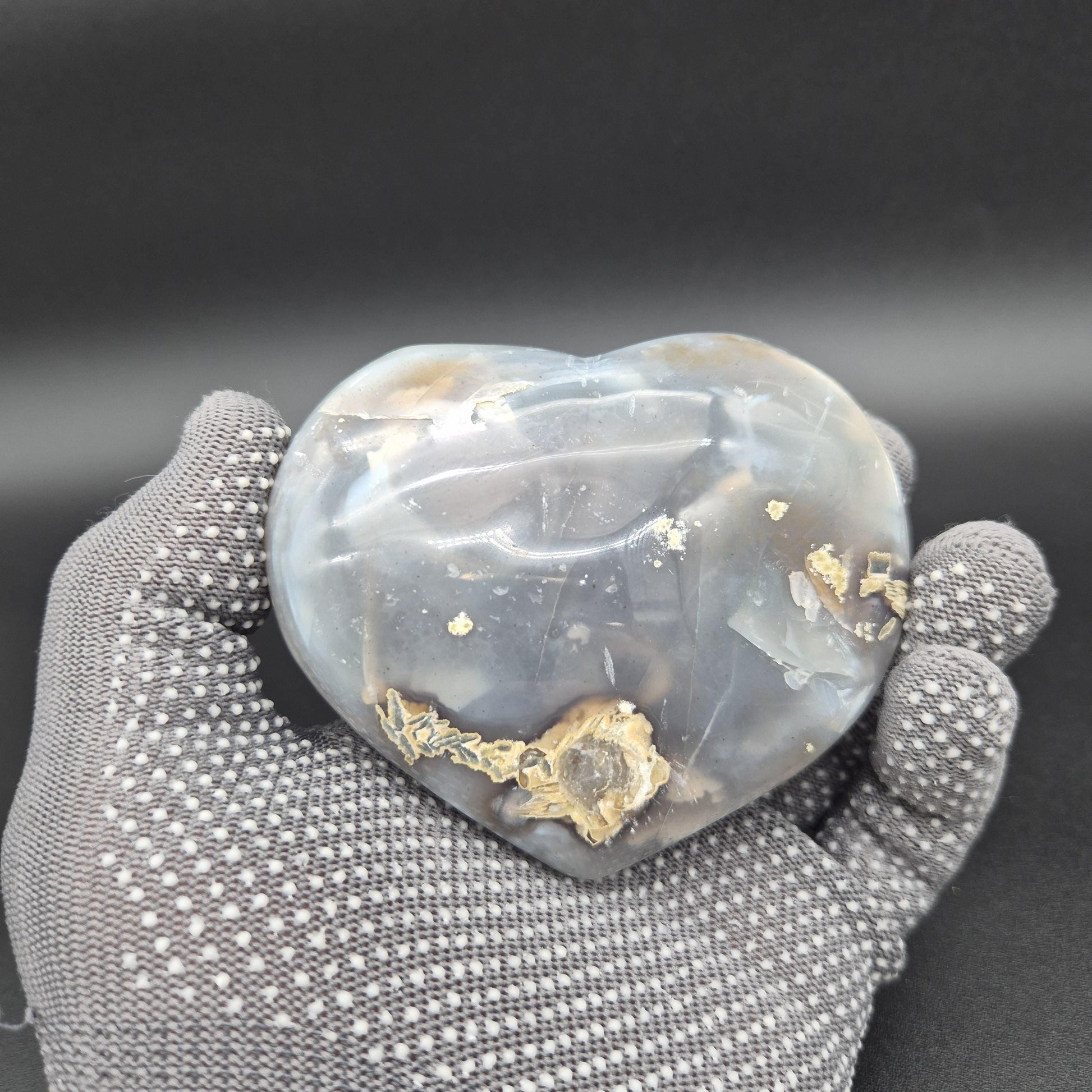 Lilac Amethyst with Blue Banded Agate Heart - Fully Polished Uruguay Specimen - 4 x 3in - 1.11 lbs - Collector Crystal Display Crystal Hoarder