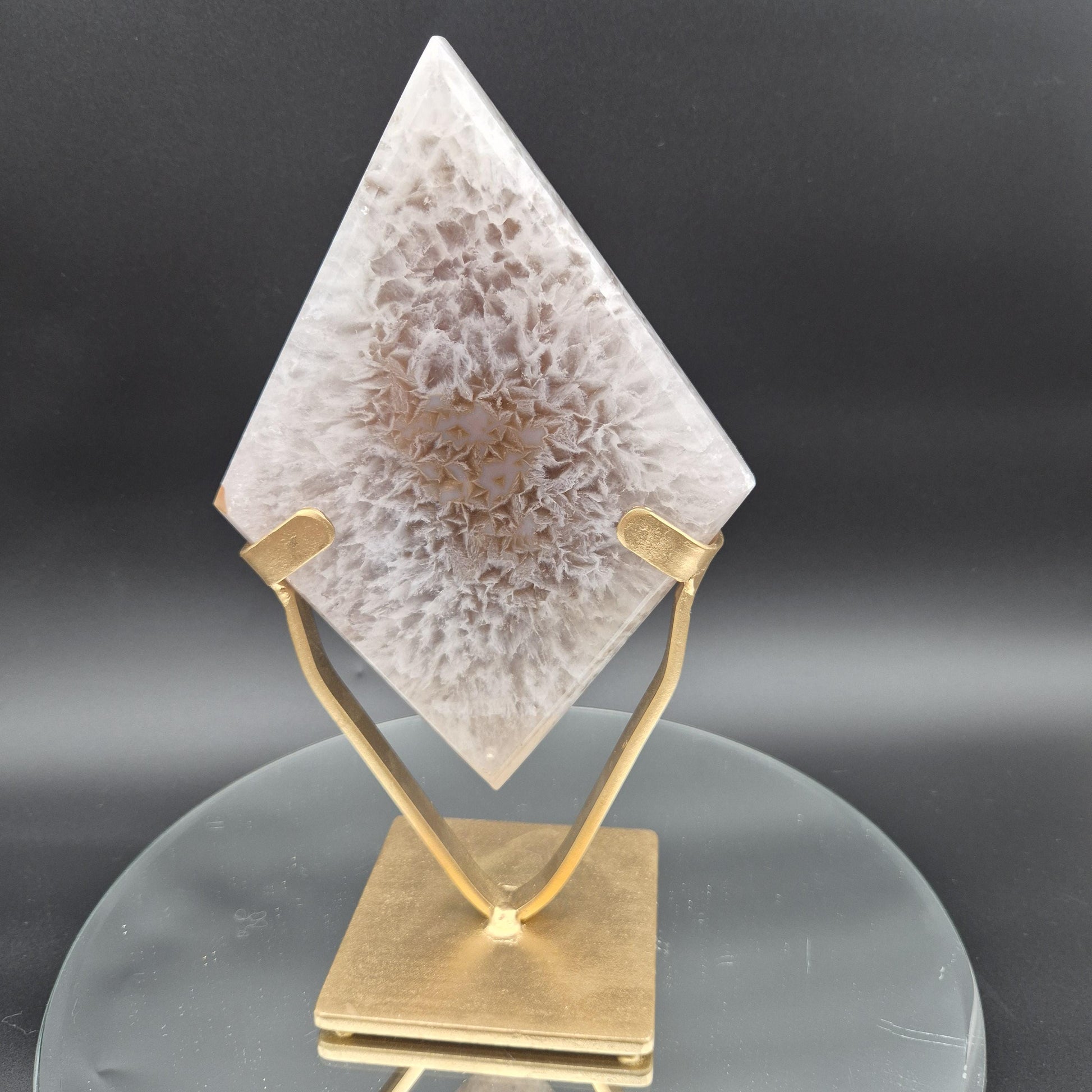 AAA+ Huge Sugar Druzy Hematite Agate Diamond on Gold Stand | Brazil Crystal Sculpture | 4.19 lbs Crystal Hoarder