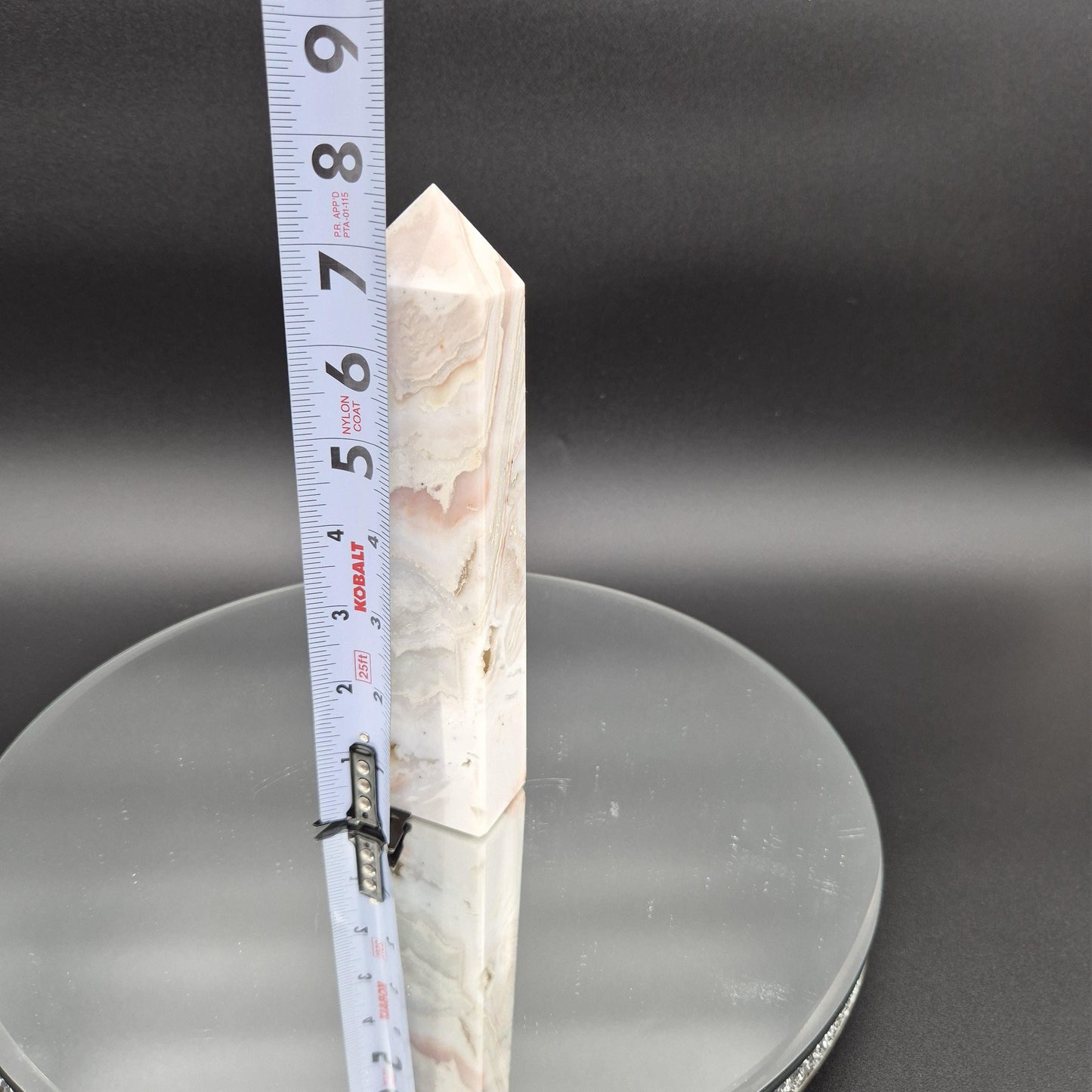 AAA+ Light Pink Crazy Lace Agate Tower with Druzy - 8 x 2in, 1.33 lbs - Natural Crystal Display, Collector Specimen Crystal Hoarder