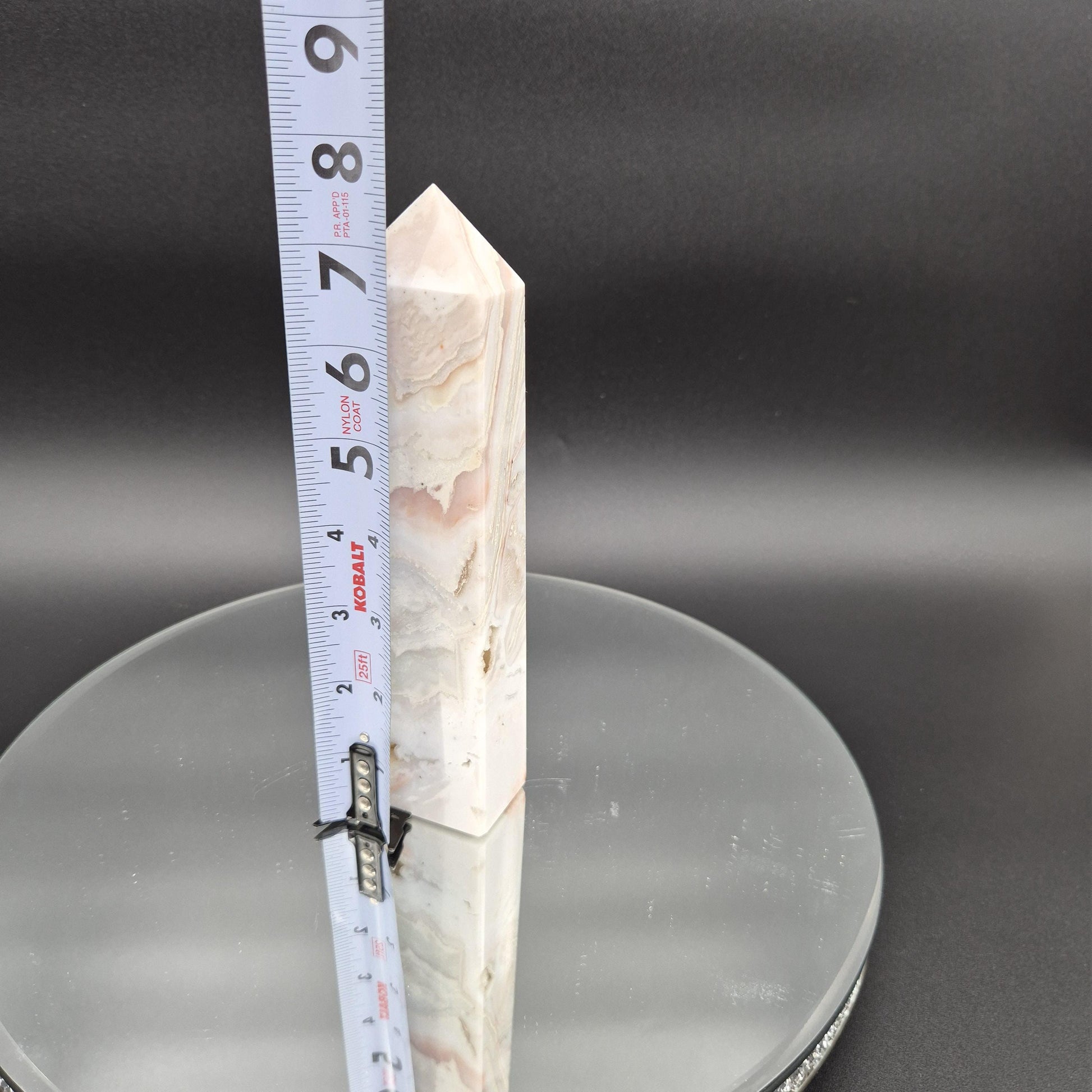 AAA+ Light Pink Crazy Lace Agate Tower with Druzy - 8 x 2in, 1.33 lbs - Natural Crystal Display, Collector Specimen Crystal Hoarder