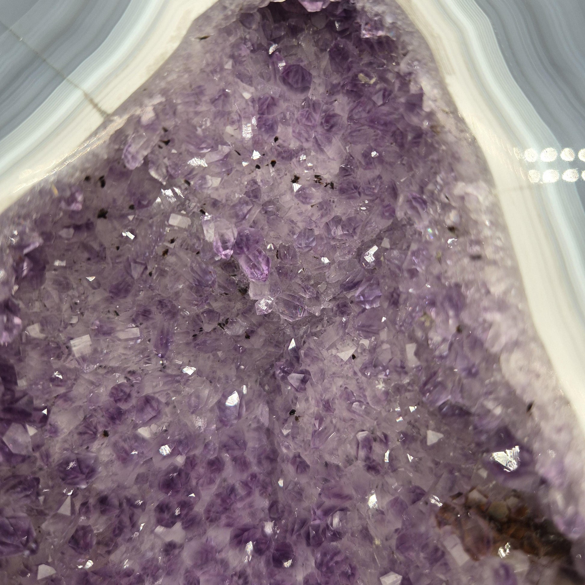 AAA+ Fully Polished Blue Banded Agate & Dark Amethyst Cathedral | Brazil Amethyst Geode | Collector Crystal Specimen Crystal Hoarder