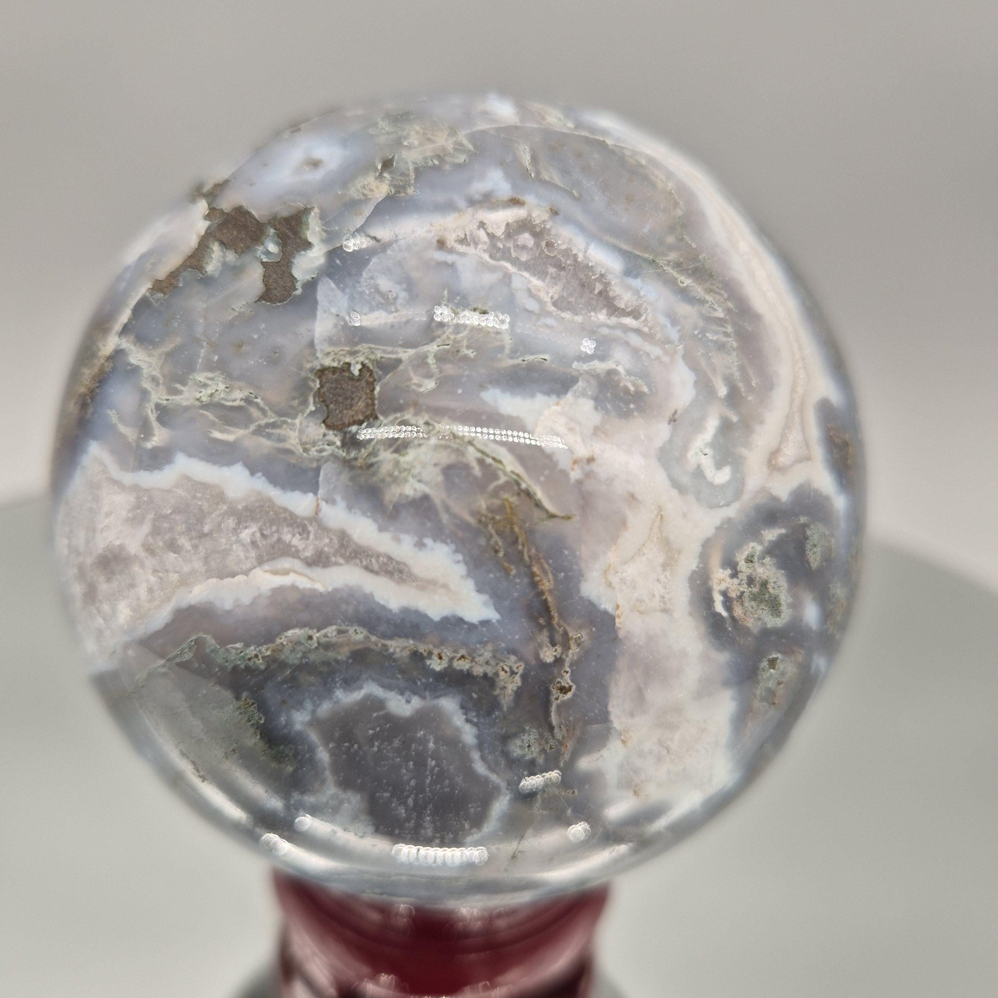 Perfect Moss Agate Sphere with Quartz – Nature Scene Crystal Sphere Crystal Hoarder