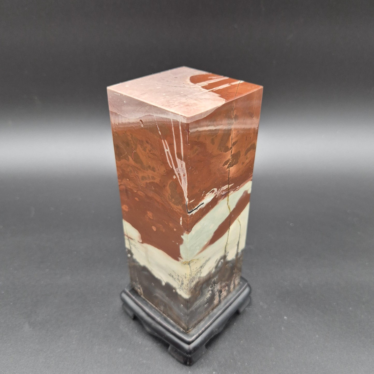 AAA+ Picture Jasper on Wood Base | Vibrant Red & Gray Natural Scenic Stone Display | 3.58 lbs Crystal Hoarder