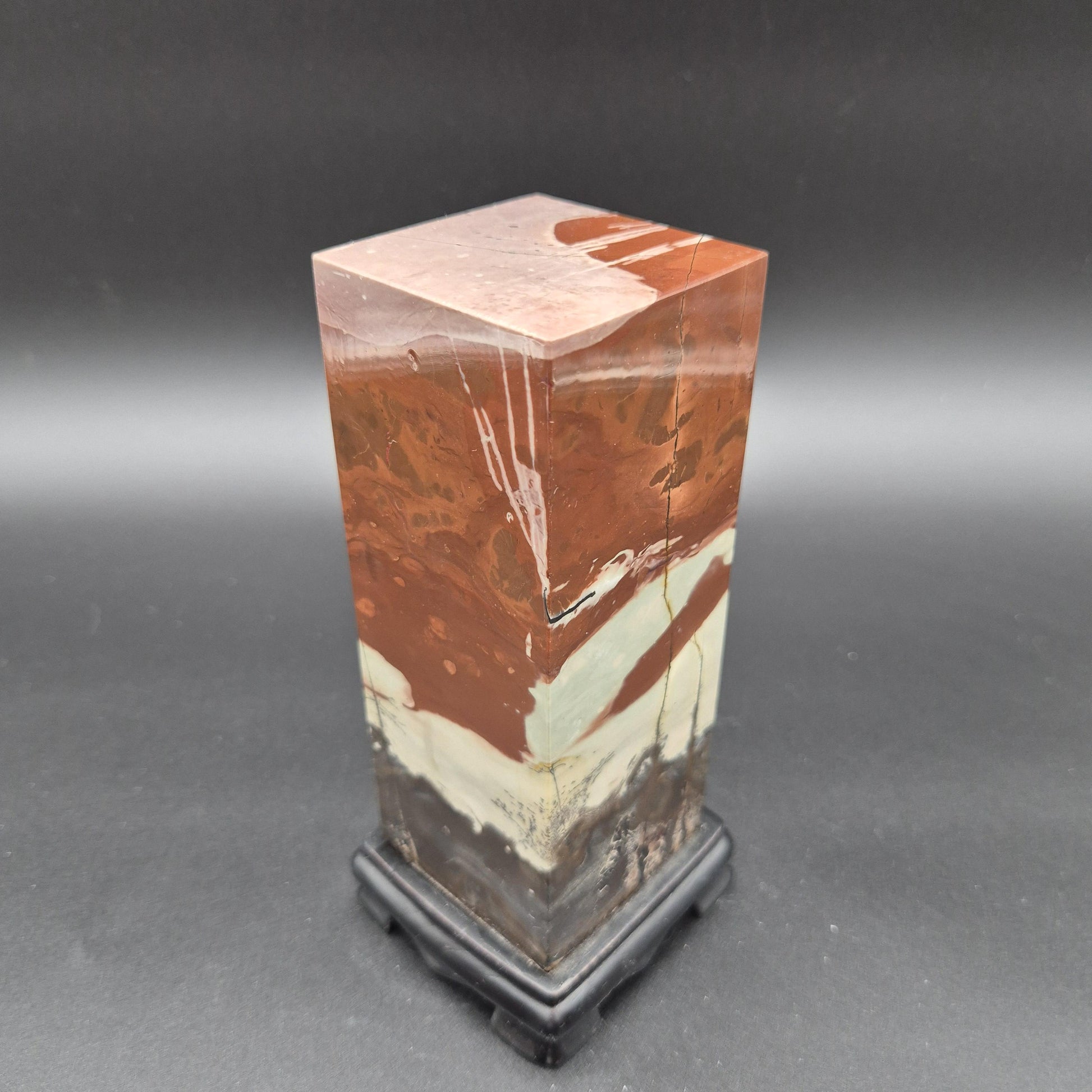 AAA+ Picture Jasper on Wood Base | Vibrant Red & Gray Natural Scenic Stone Display | 3.58 lbs Crystal Hoarder